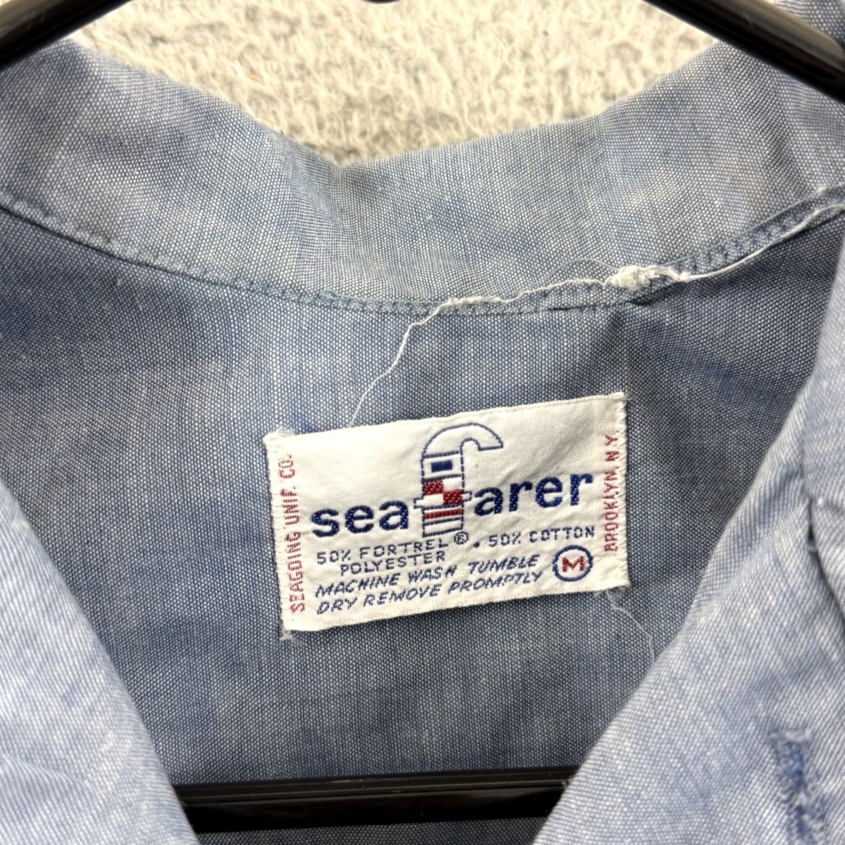 Vintage VINTAGE Seafarer Shirt Mens M Chambray Button Up 60s USA Navy Seafarer Blue Cotton Blend Short Sleeve 42 Chest Size US M / EU 48-50 / 2 - 6 Thumbnail