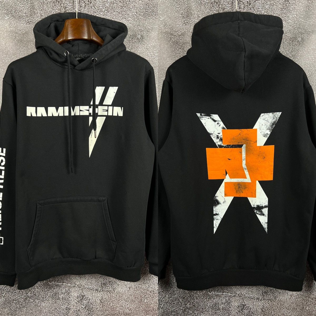 image of Band Tees x Rock Band Rammstein Reise Reise Black Men’S Hoodie L XL in Black/Orange (Size Large)