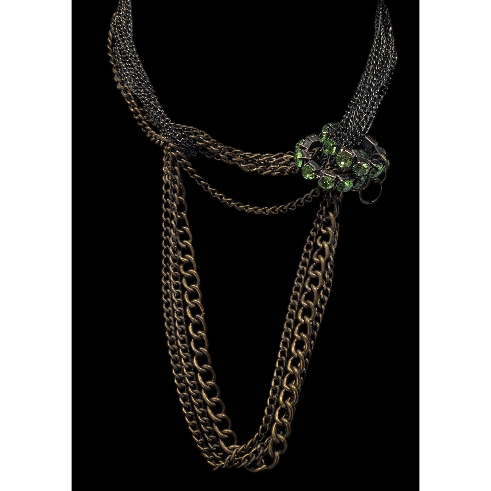 Other Vintage Glam Layered Gold Tone Adjustable Necklace With Gree Size ONE SIZE - 3 Thumbnail