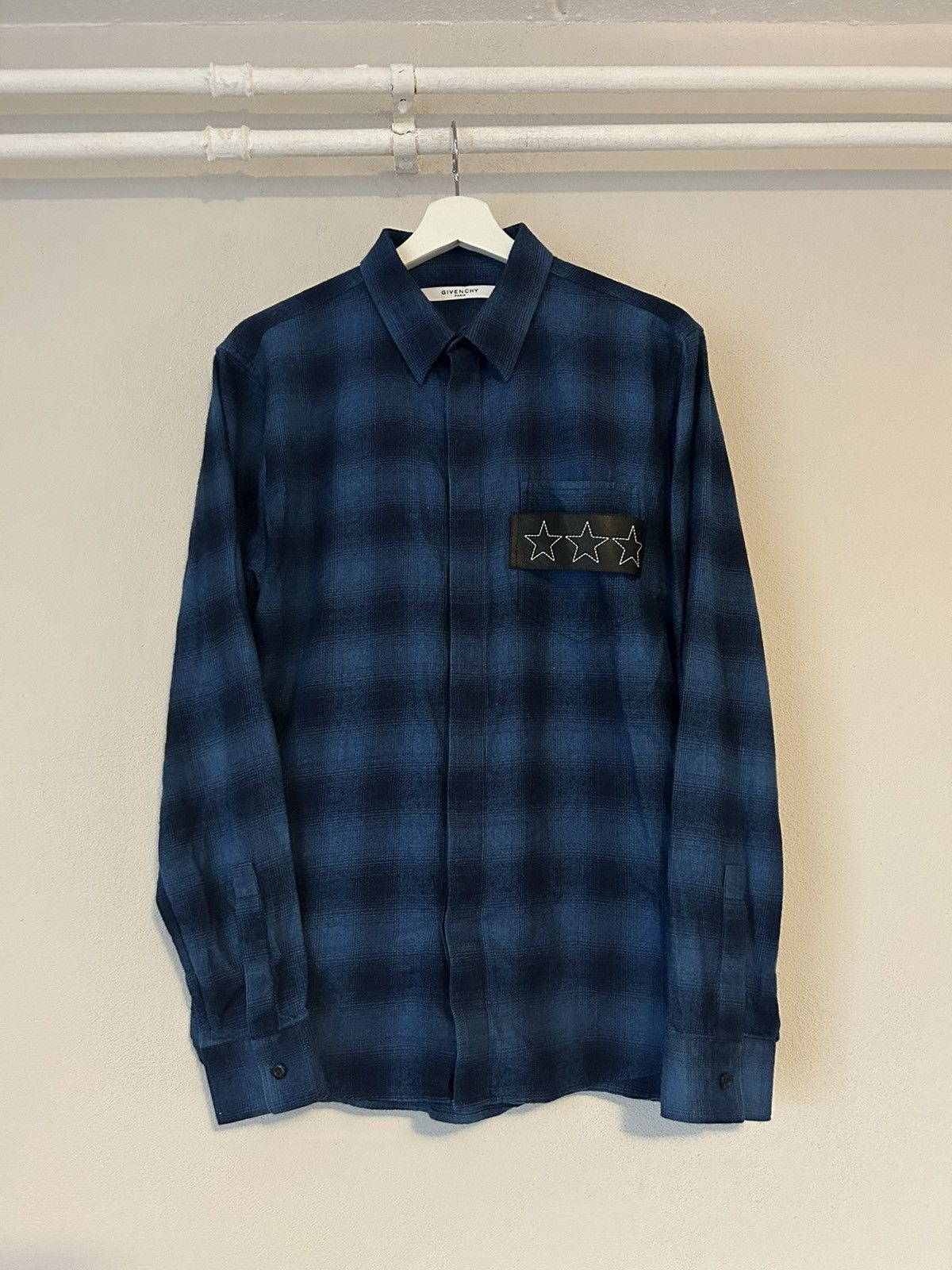 Givenchy Blue Flannel with Leather Star Application Size US M / EU 48-50 / 2 - 2 Thumbnail