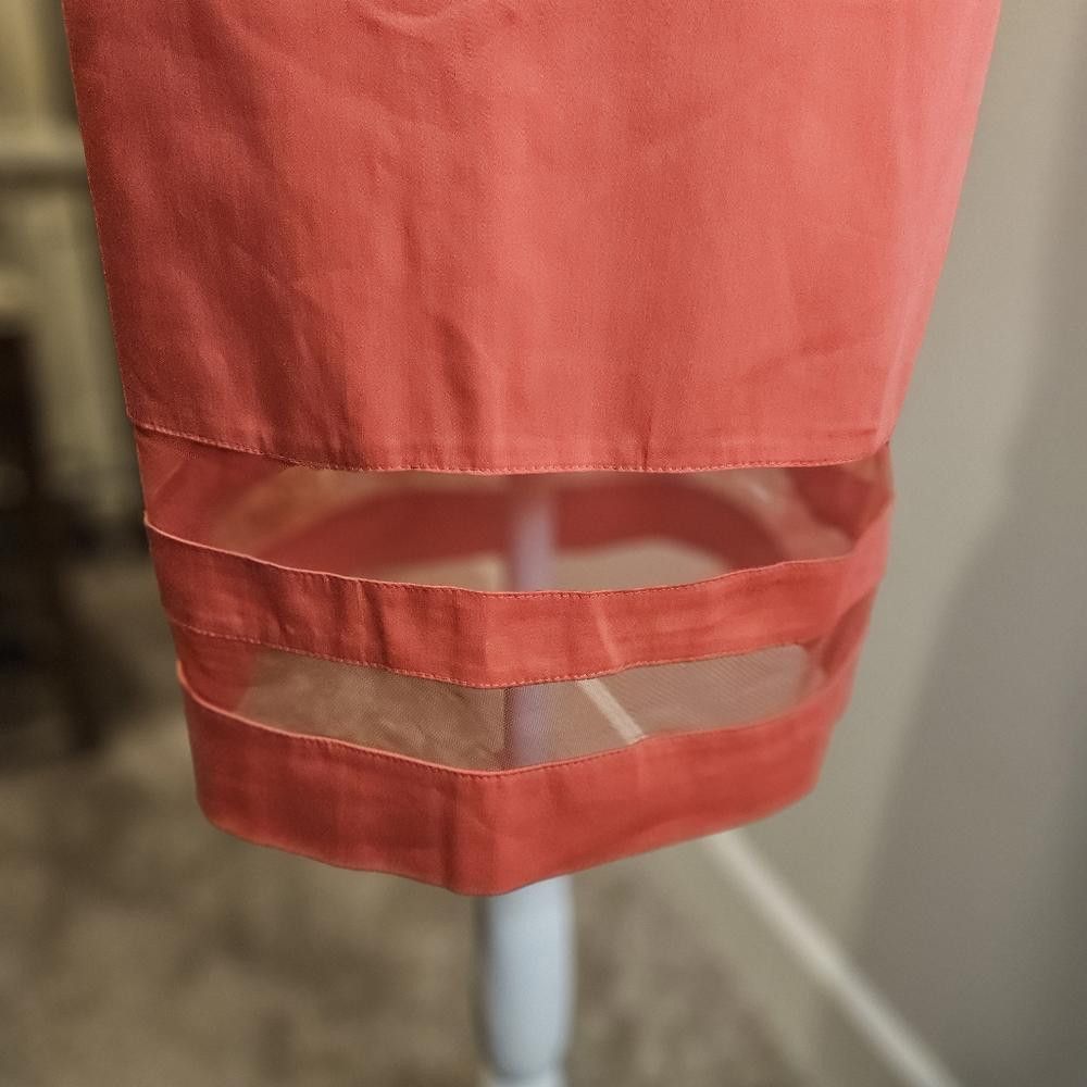 Designer BelloGante High-Waisted Coral Pencil Skirt with Sheer Strips Size 32" / US 10 / IT 46 - 3 Thumbnail