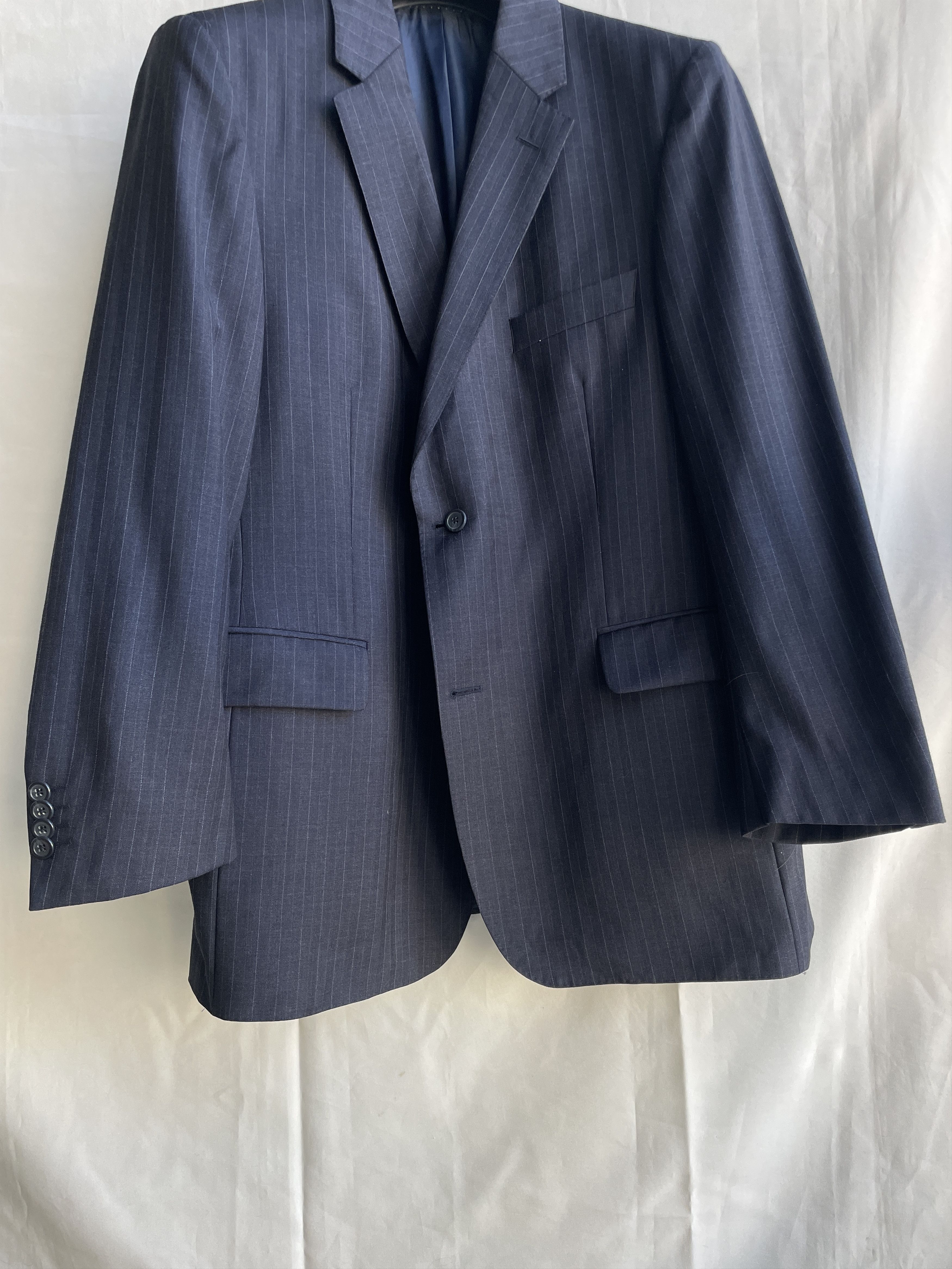 Burberry Burberry K-Knopf Striped Navy Wool Suit Jacket Blazer Size 44R - 6 Thumbnail