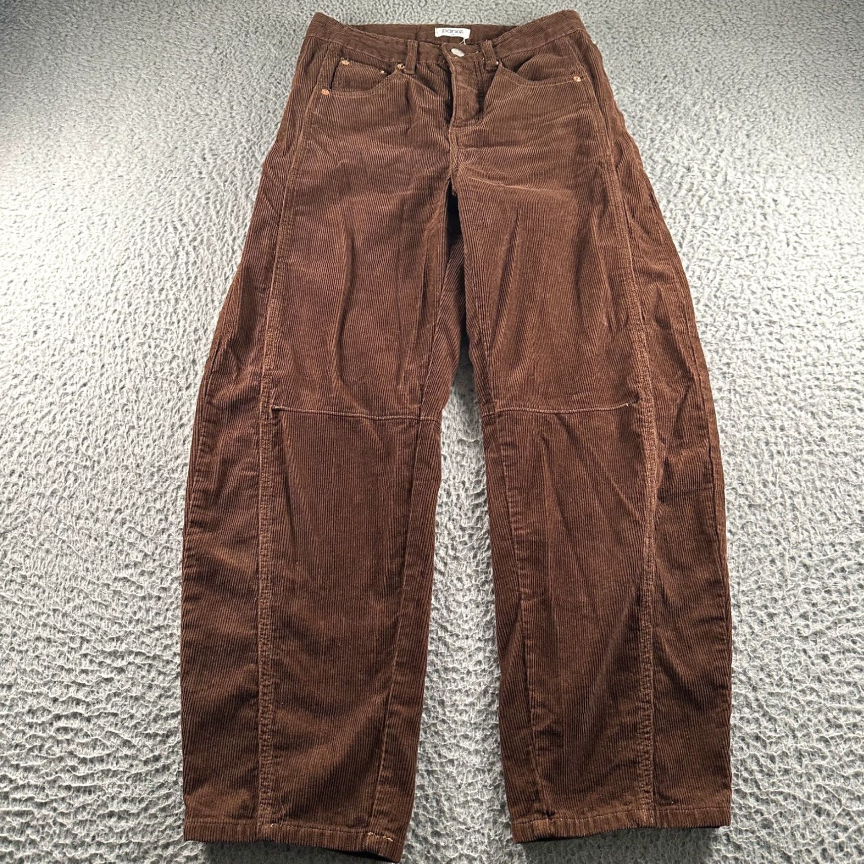 Parker Parke Corduroy Pants Womens 24 Brown Barrel Leg High Rise Button Fly 100% Cotton Size 42" / US 20 - 2 Thumbnail