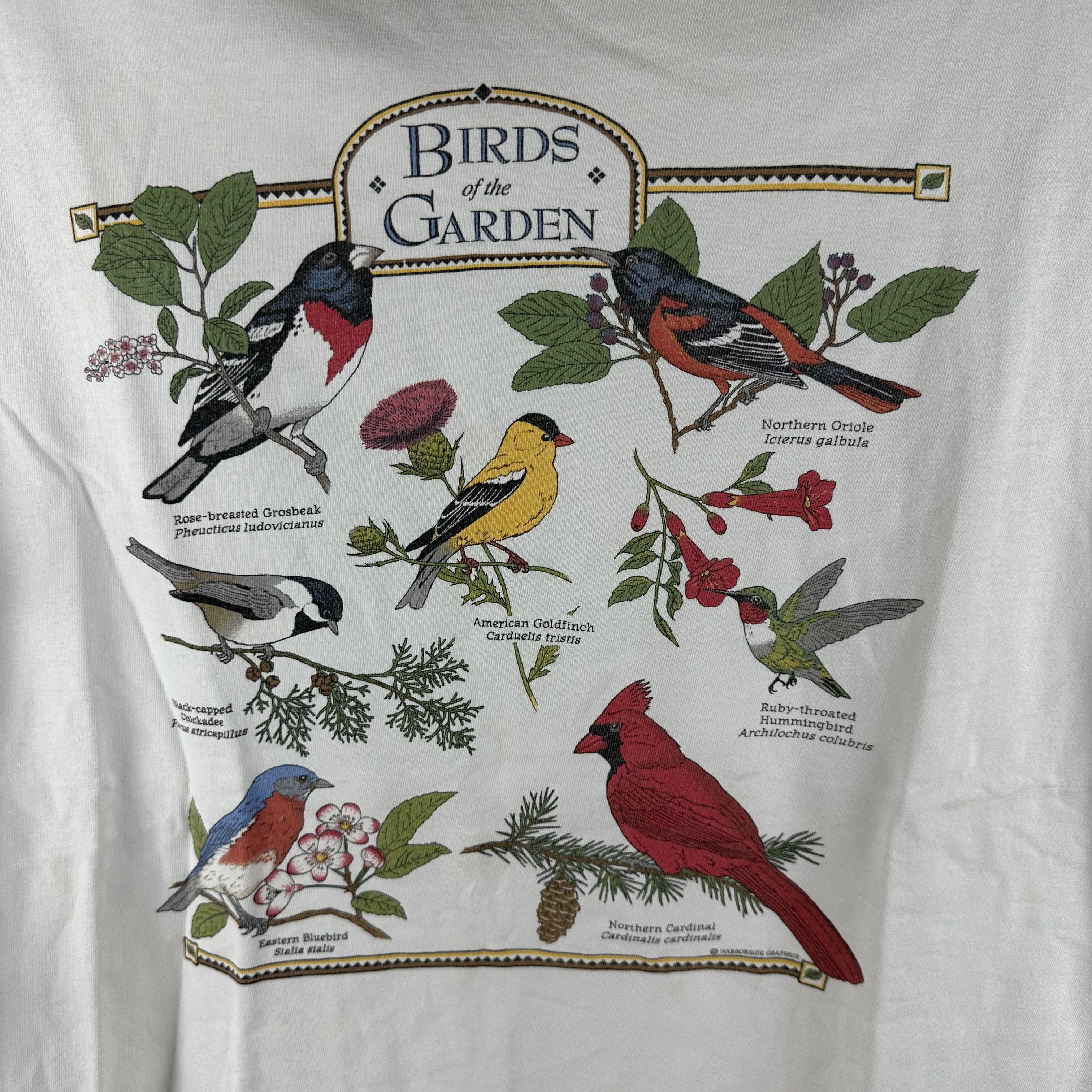 Vintage Vintage 90s Birds of the Garden Bird Species Nature T-Shirt Size US XL / EU 56 / 4 - 2 Thumbnail
