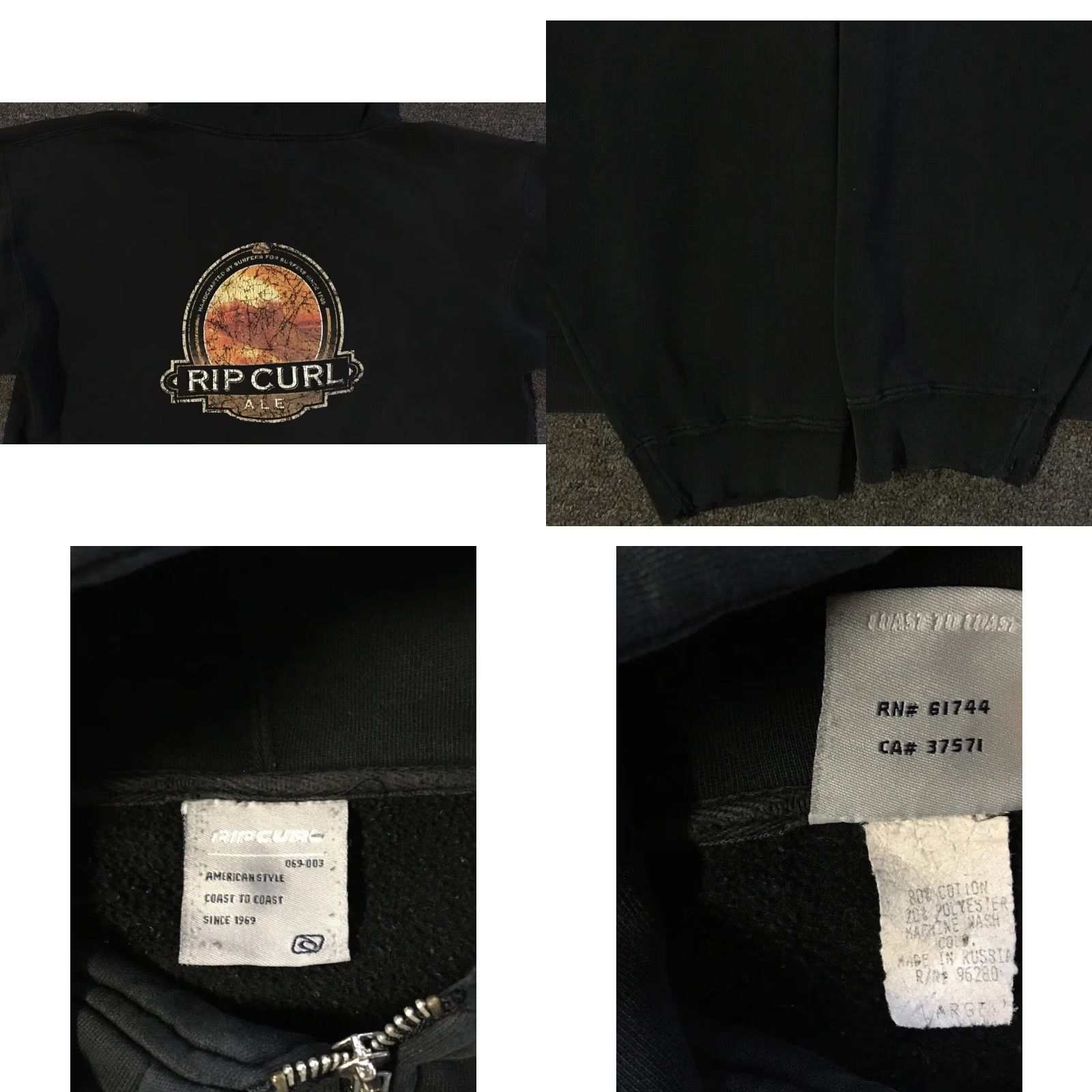Quiksilver Vtg Rip Curl Faded Distress Zip Hoodie L Surf Skate Grunge OP Billabong 90s Y2K Hoodie Mens Black Regular Size L Sweatshirt Size US L / EU 52-54 / 3 - 9 Thumbnail