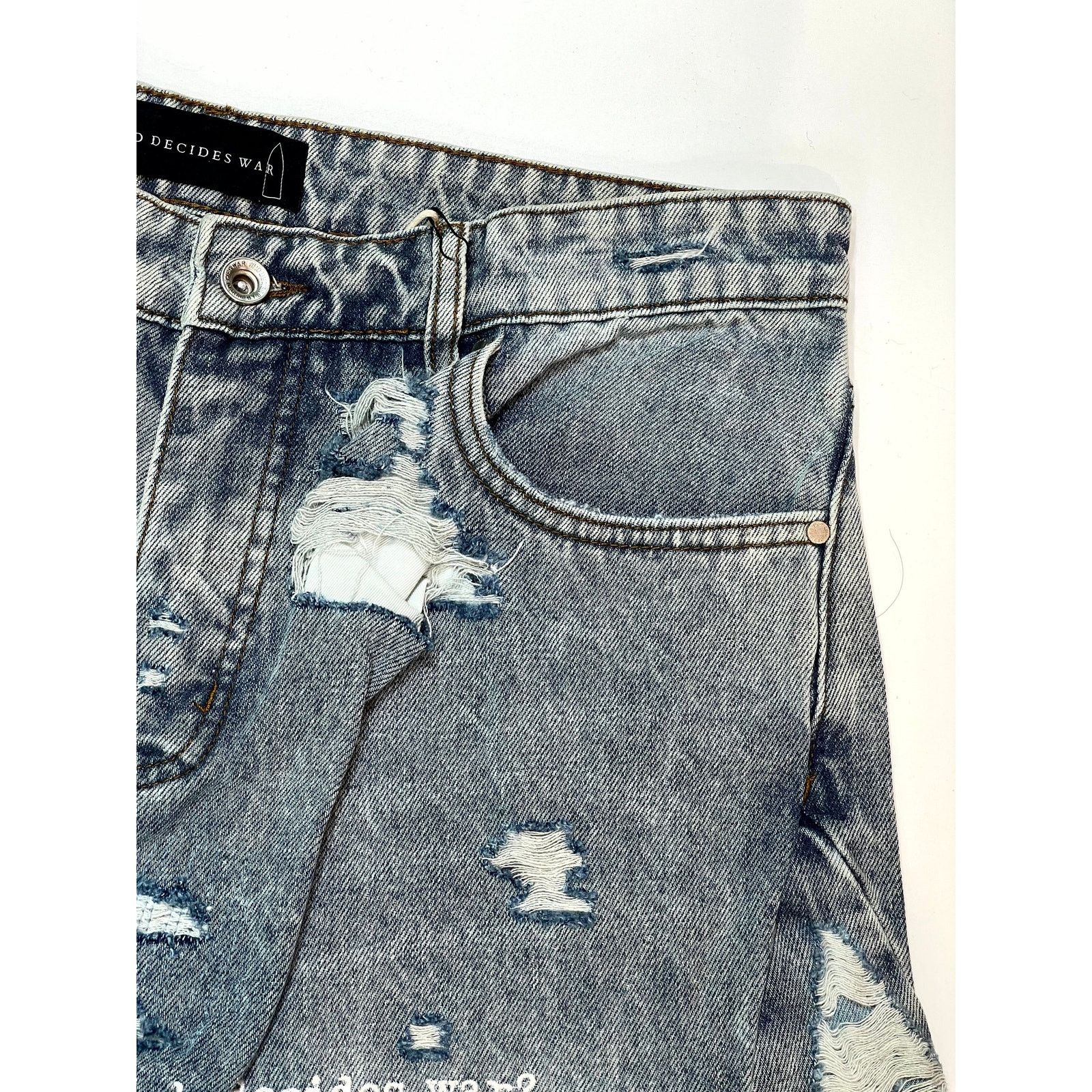 Who Decides War WDW Ultra Flare Scripture Denim Light Wash Jeans Size US 34 / EU 50 - 4 Thumbnail