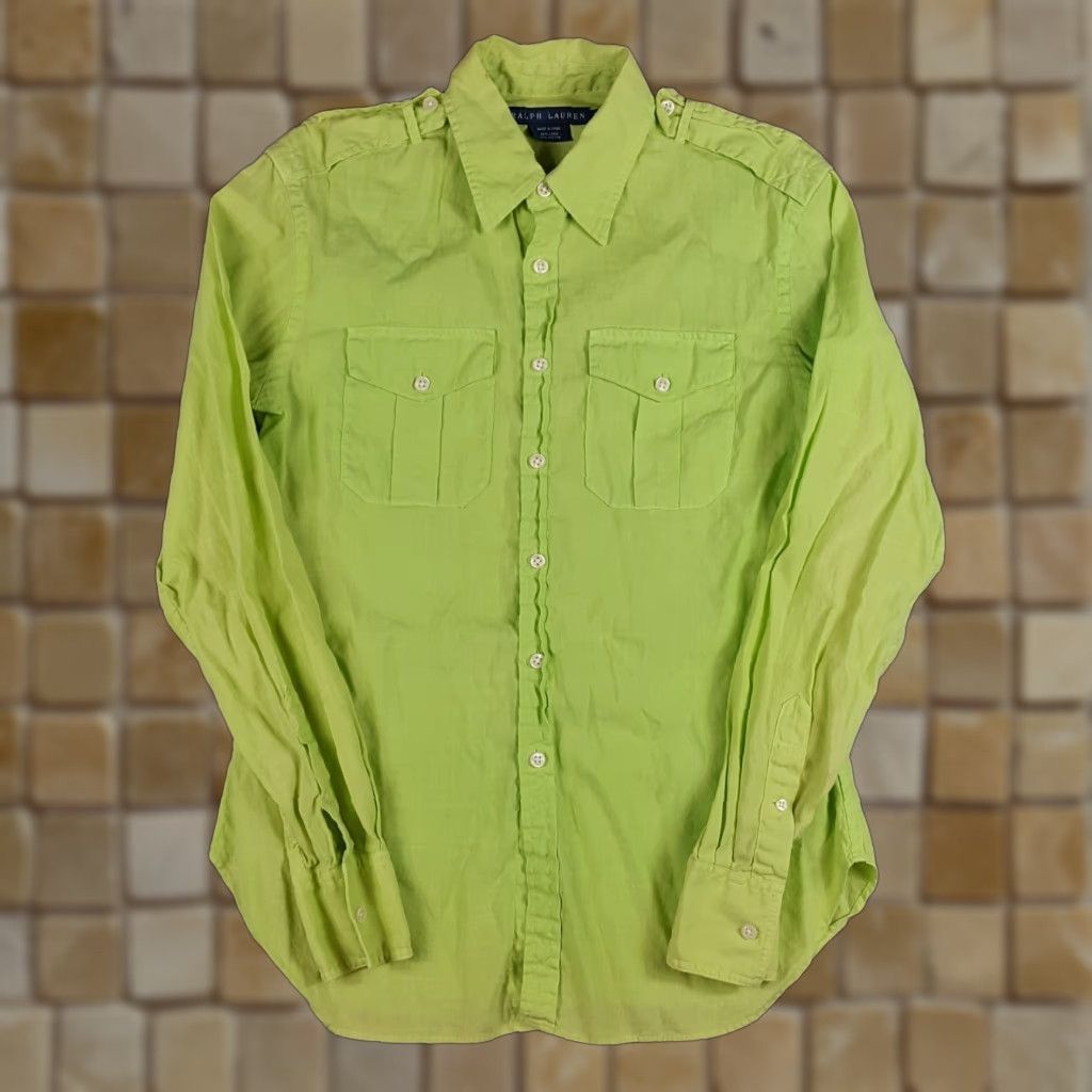 Ralph Lauren VINTAGE Ralph Lauren Button-Up Shirt Shirt Adult XS Lime Green Linen Blend 90s Military Prep USA Men Size US XS / EU 42 / 0 - 1 Thumbnail