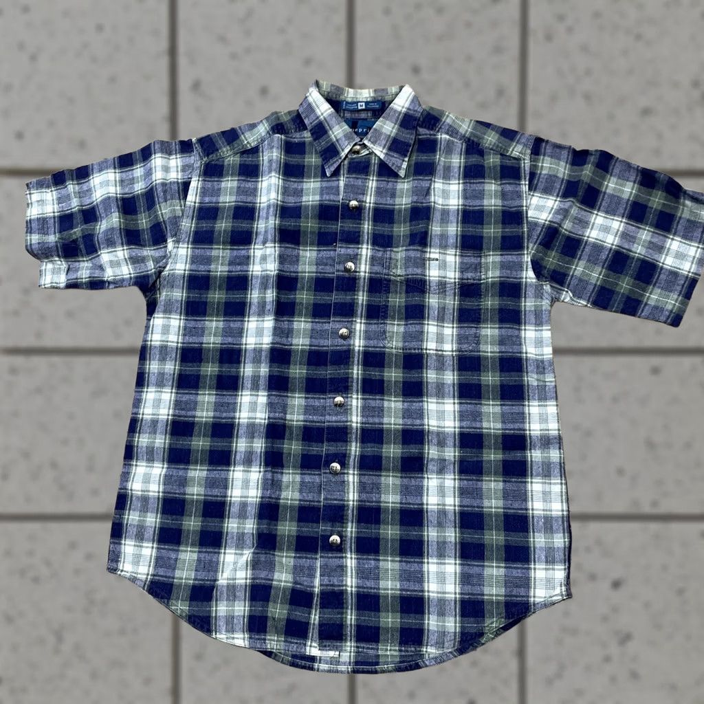 Vintage BLUEPRINT Shirt Men M Button-Up 44" Plaid Linen Cotton Vintage Blue Green Retro Short Sleeve Vintage Mens Size US M / EU 48-50 / 2 - 1 Thumbnail