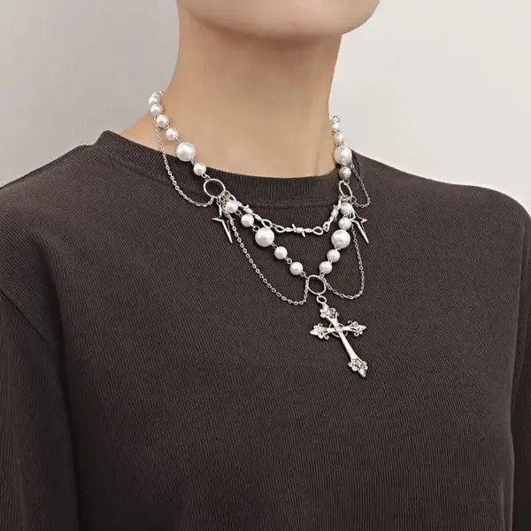 Vintage Victorian Gothic Cross Rosary Necklace Size ONE SIZE - 1 Thumbnail