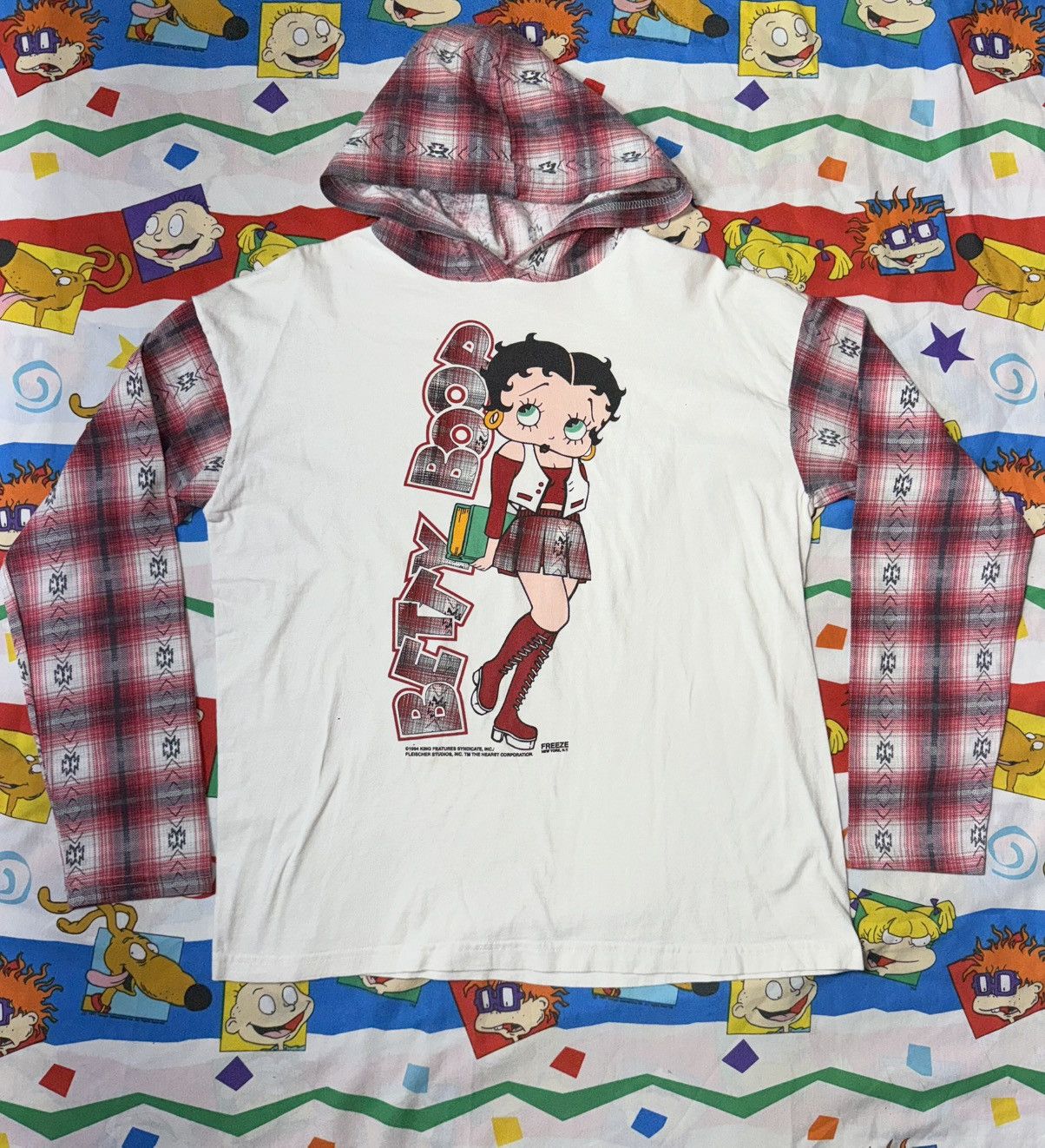 Other Vintage 90s Betty Boop Plaid Aztec Print Long-Sleeve Hoodie Size M / US 6-8 / IT 42-44 - 1 Thumbnail