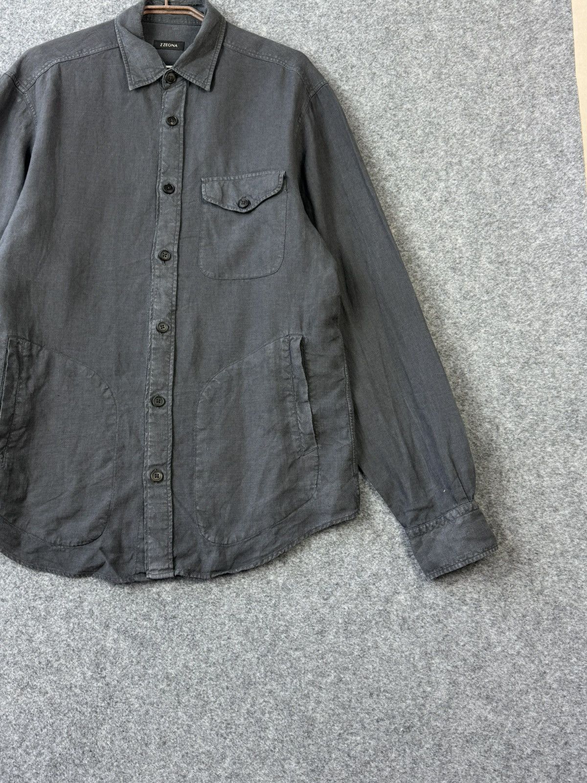 Z Zegna Z Zegna Gray Linen Overshirt Size US L / EU 52-54 / 3 - 4 Thumbnail