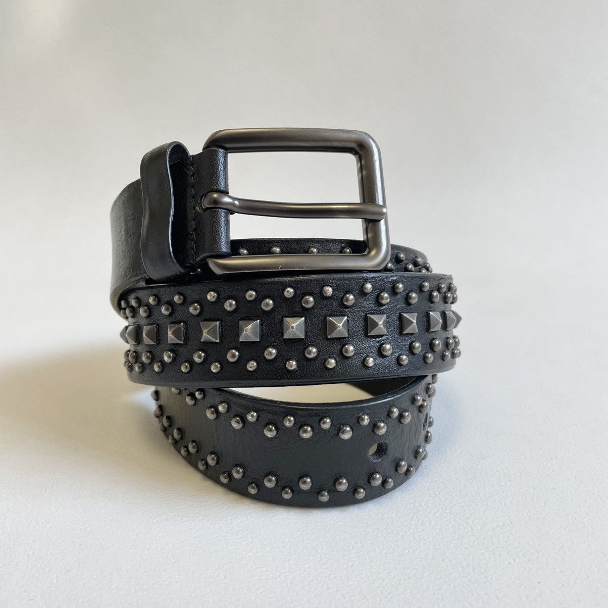 Prada 3cm Black Leather Metal Studded Belt Size 36 - 3 Thumbnail
