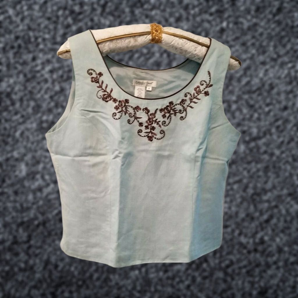 Coldwater Creek Coldwater Creek Womens Scoop Neck Sleeveless Embroidered Linen Blend Tank Sz 16 Blue Floral Casual Shirts? Size XXL / US 16-18 / IT 52-54 - 1 Thumbnail