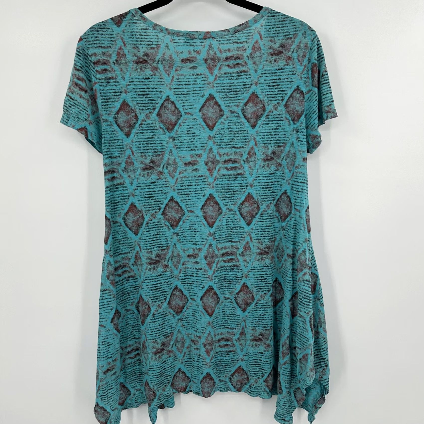 Vintage Fresh Produce Shirt Womens Medium Blue Geometric Diamond Print Boho Pocket Tunic Size M / US 6-8 / IT 42-44 - 5 Thumbnail