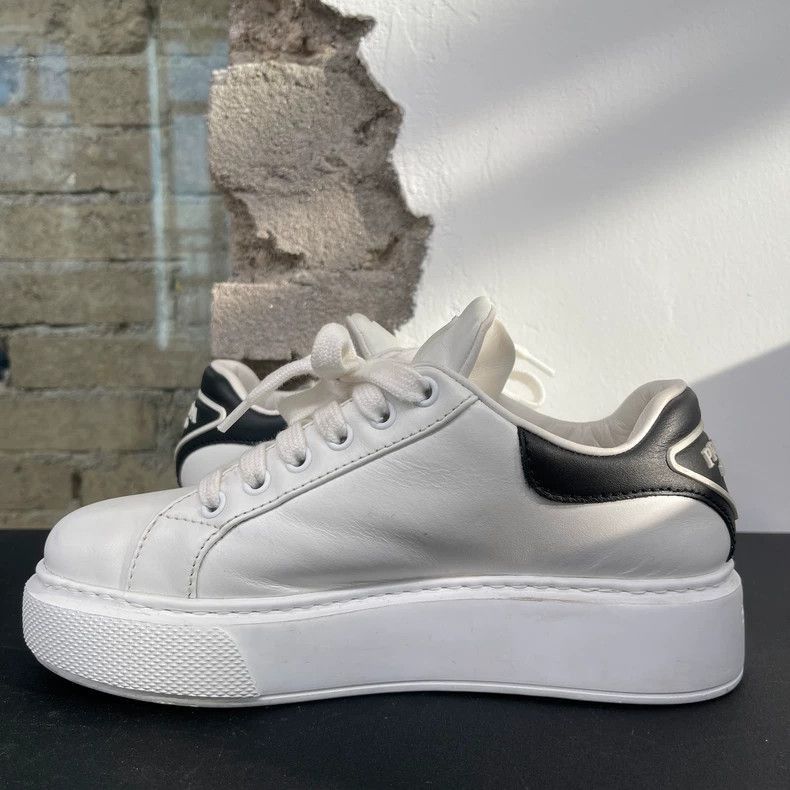 Prada Prada Black Triangular Logo White Sneakers -2505 Size US 4.5 / IT 34.5 - 5 Thumbnail