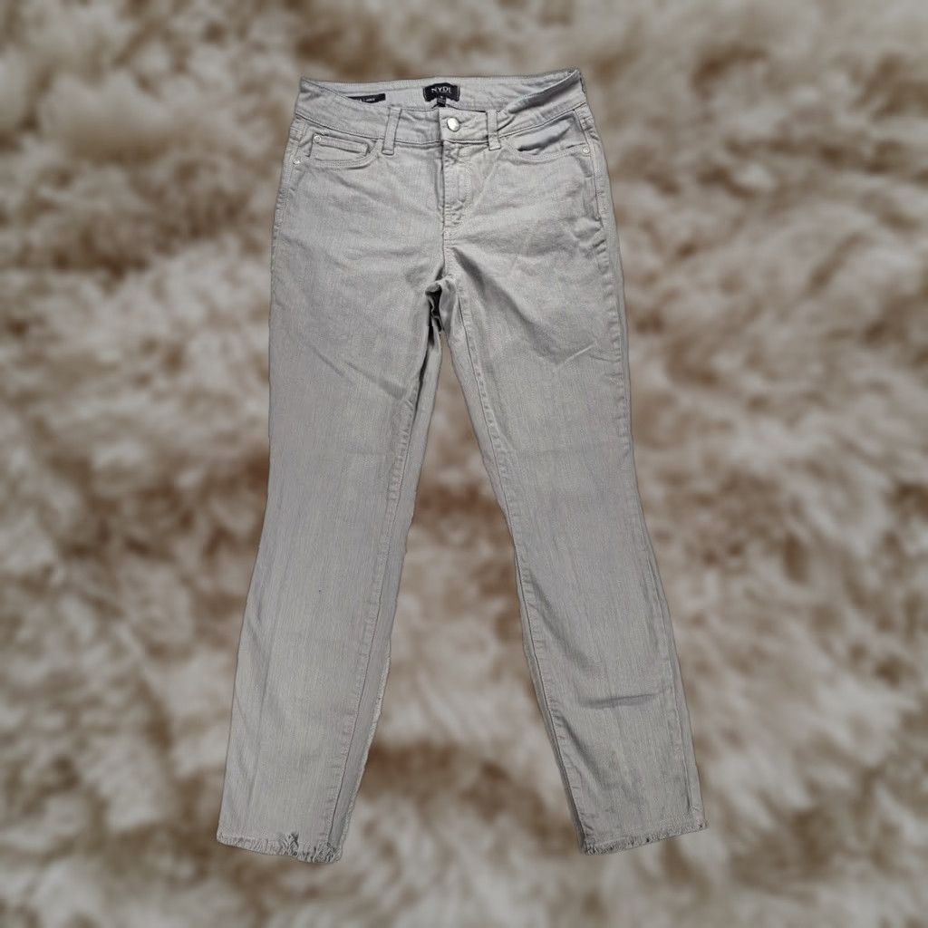 Nydj Alina Ankle Jeans Womens Size 0 Mid Rise Skinny Raw Hem Gray Euc - Denim, 5-Pocket, Zip, Belted, Stretch, Regular Size Type in Grey