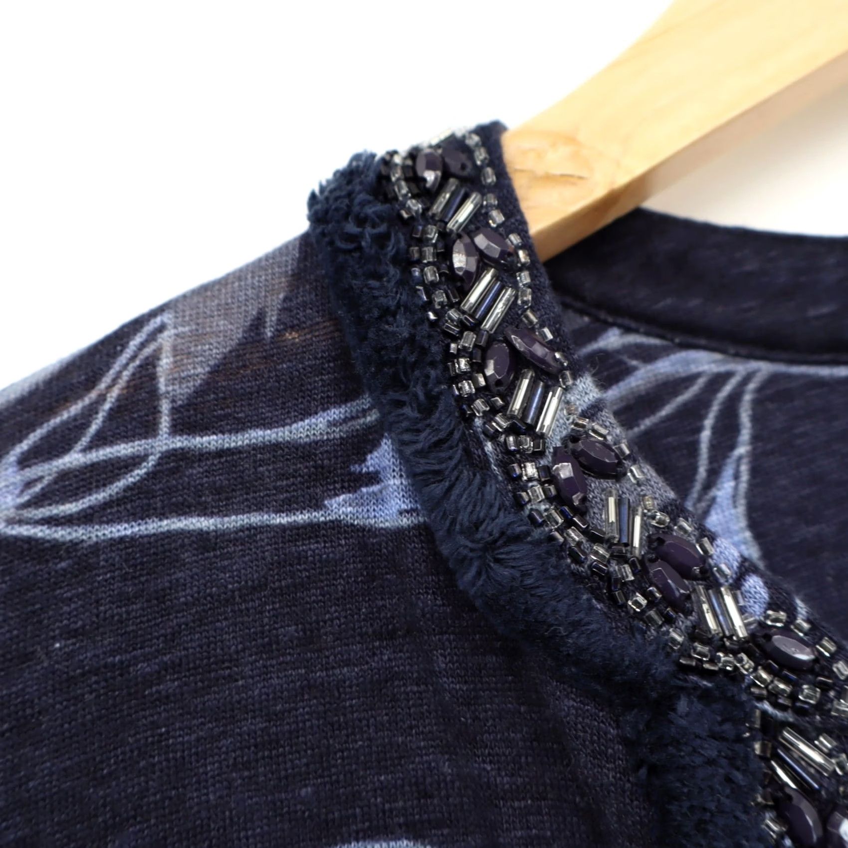 Vintage Chicos Blouse Shirt Women's Linen Floral Beaded Tunic Top Navy 3/4 Sleeve L Blue Size US L Size L / US 10 / IT 46 - 3 Thumbnail