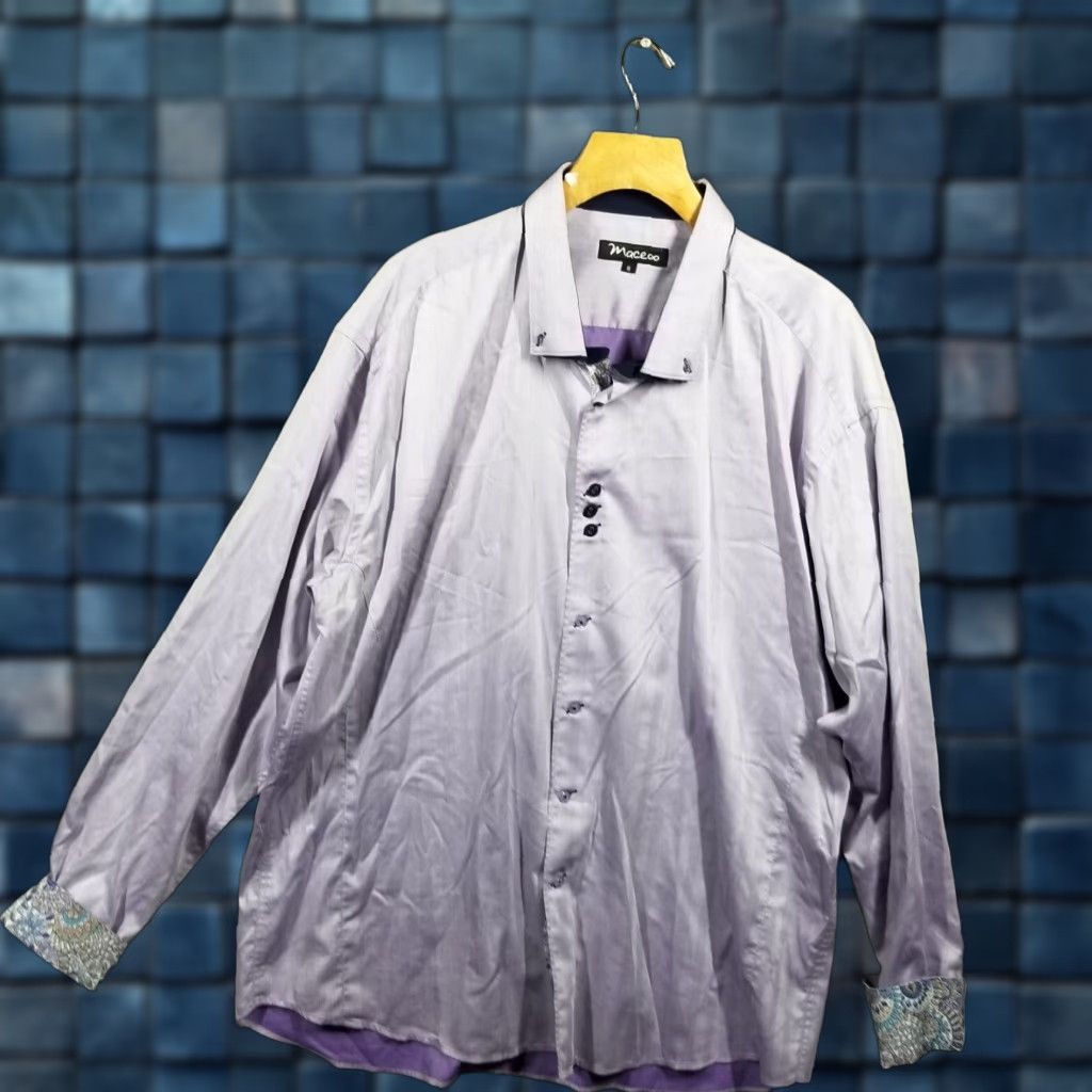 Maceoo VINTAGE Maceoo Fibonacci Purple Shimmer Long Sleeve Button-Down Shirt 2XL Casual Party Mens Size 48R - 1 Thumbnail