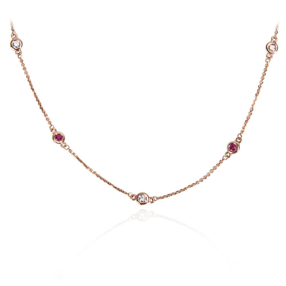 image of Tiffany Co Igl Certified Diamond & Ruby By The Yard Necklace In 14K Rg (0.59 Ctw) in Silver, Women'