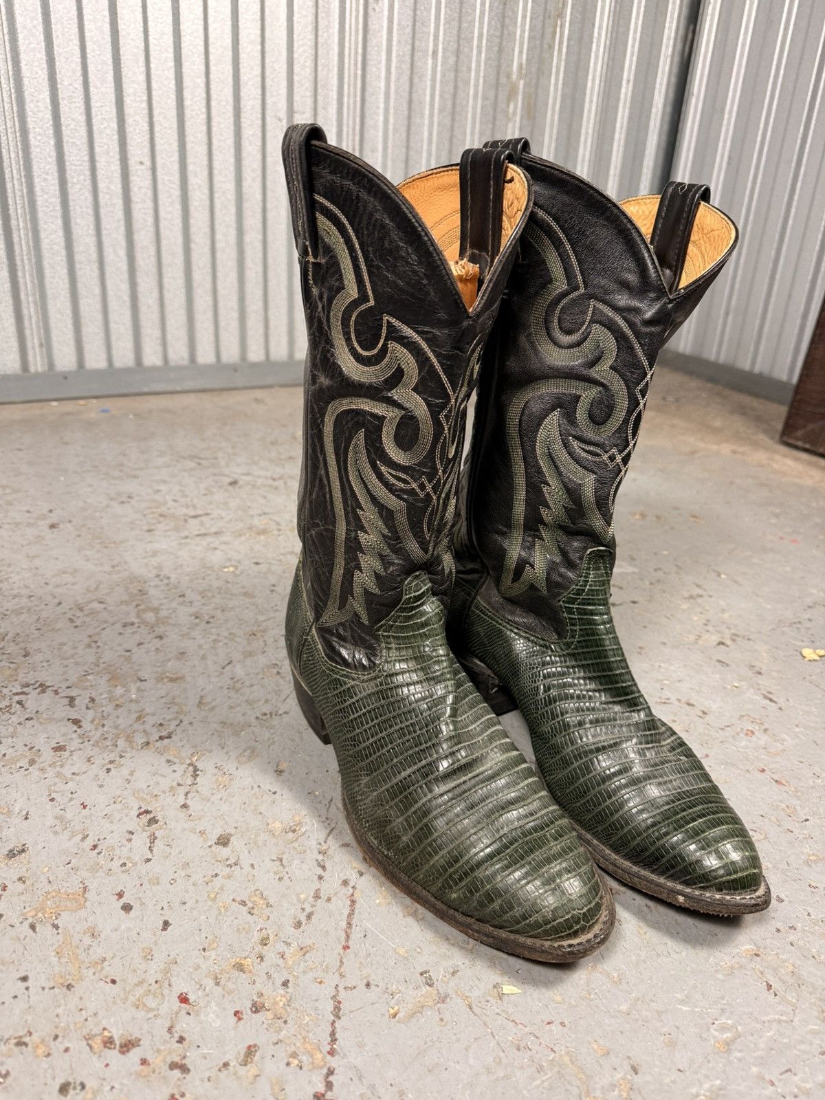 Tony Lama 90s Vintage Tony Lama Green Teju Lizard Skin Cowboy Boots Size US 10 / EU 43 - 8 Thumbnail