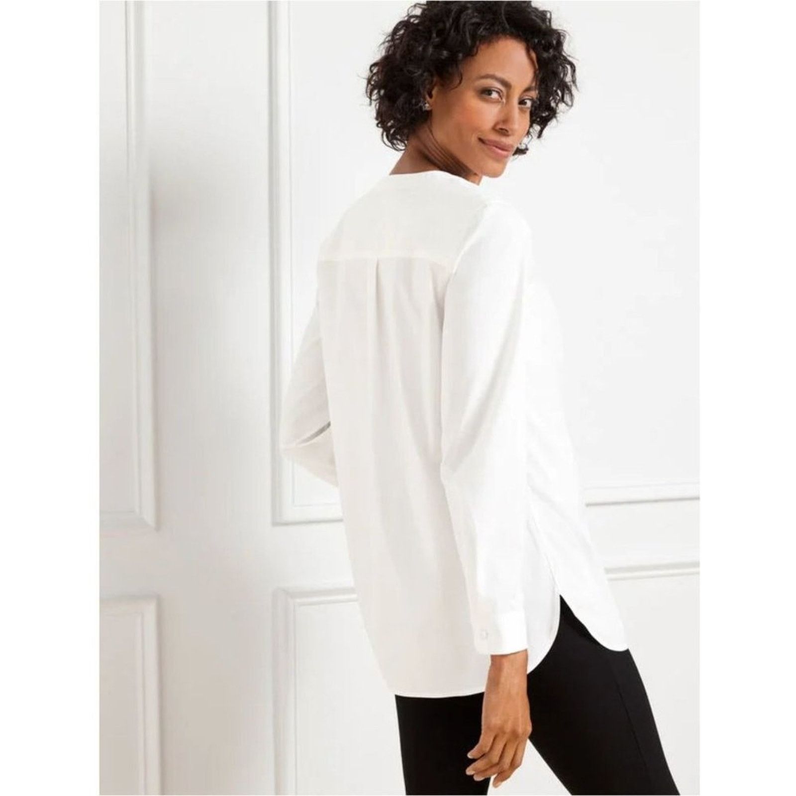 Robert Talbott TALBOTS XS Non-Iron Band Collar Tunic CYA length Curved Size XS / US 0-2 / IT 36-38 - 2 Thumbnail