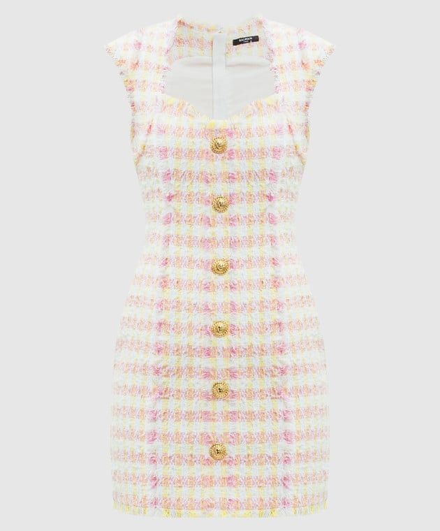 o1s1wg110725 Checked Tweed Sheath Dress in Multicolor