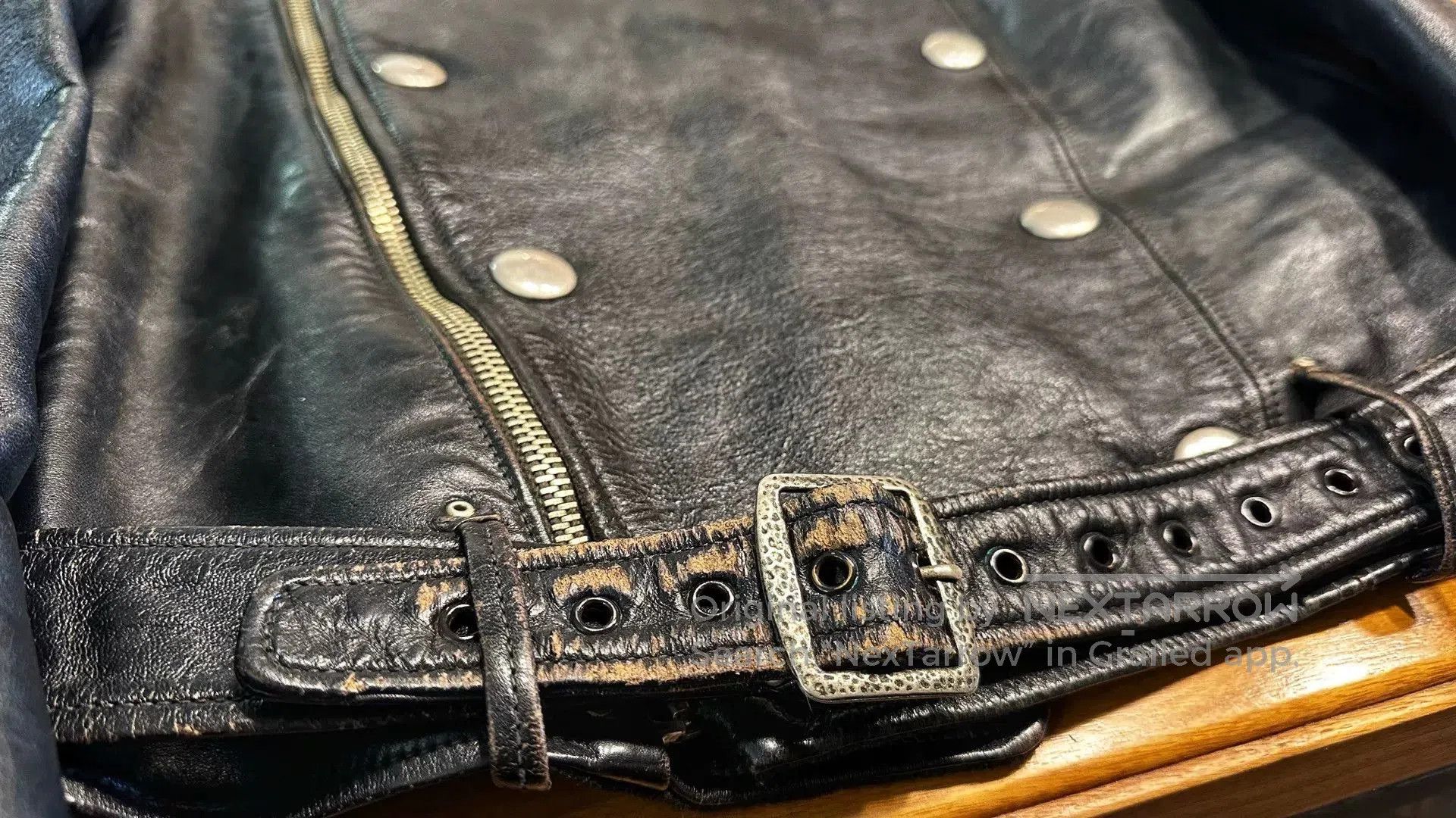 Freewheelers rare black leather biker jacket with buttons. Size US M / EU 48-50 / 2 - 5 Thumbnail