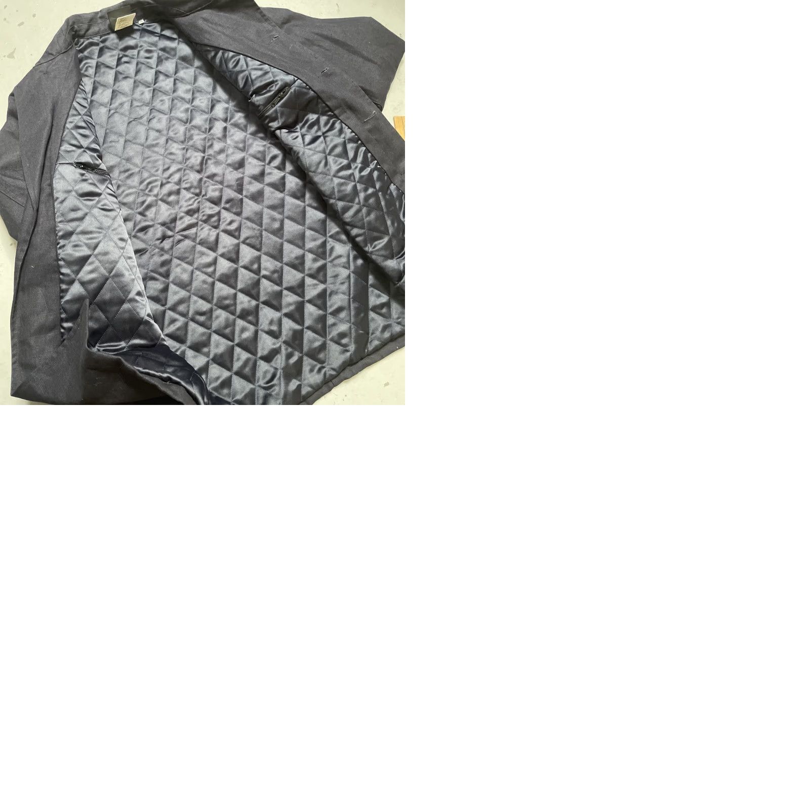 Vetra Vetra Cotton Linen Quilted Work French Chore Coat Trench Indigo Made France 48 Linen Quilted Trench Coat Unisex Adults Navy Blue 48 France Size US M / EU 48-50 / 2 - 9 Thumbnail