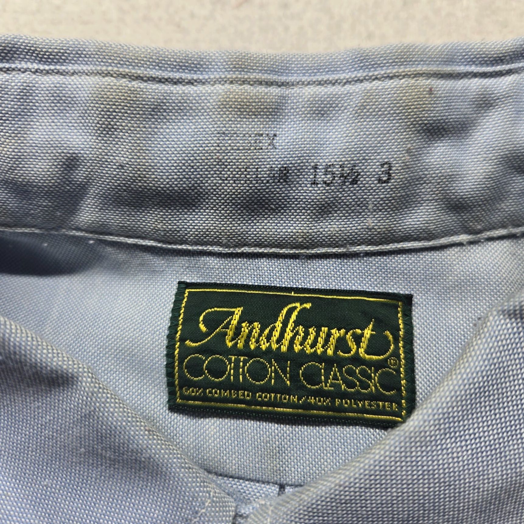 Vintage ANDHURST Shirt Button-Up Solid Blue Long Sleeve Adult Men XL 15.5 Cotton Polyester Casual Travel 80s 90s Sports Mens Size US XL / EU 56 / 4 - 3 Thumbnail