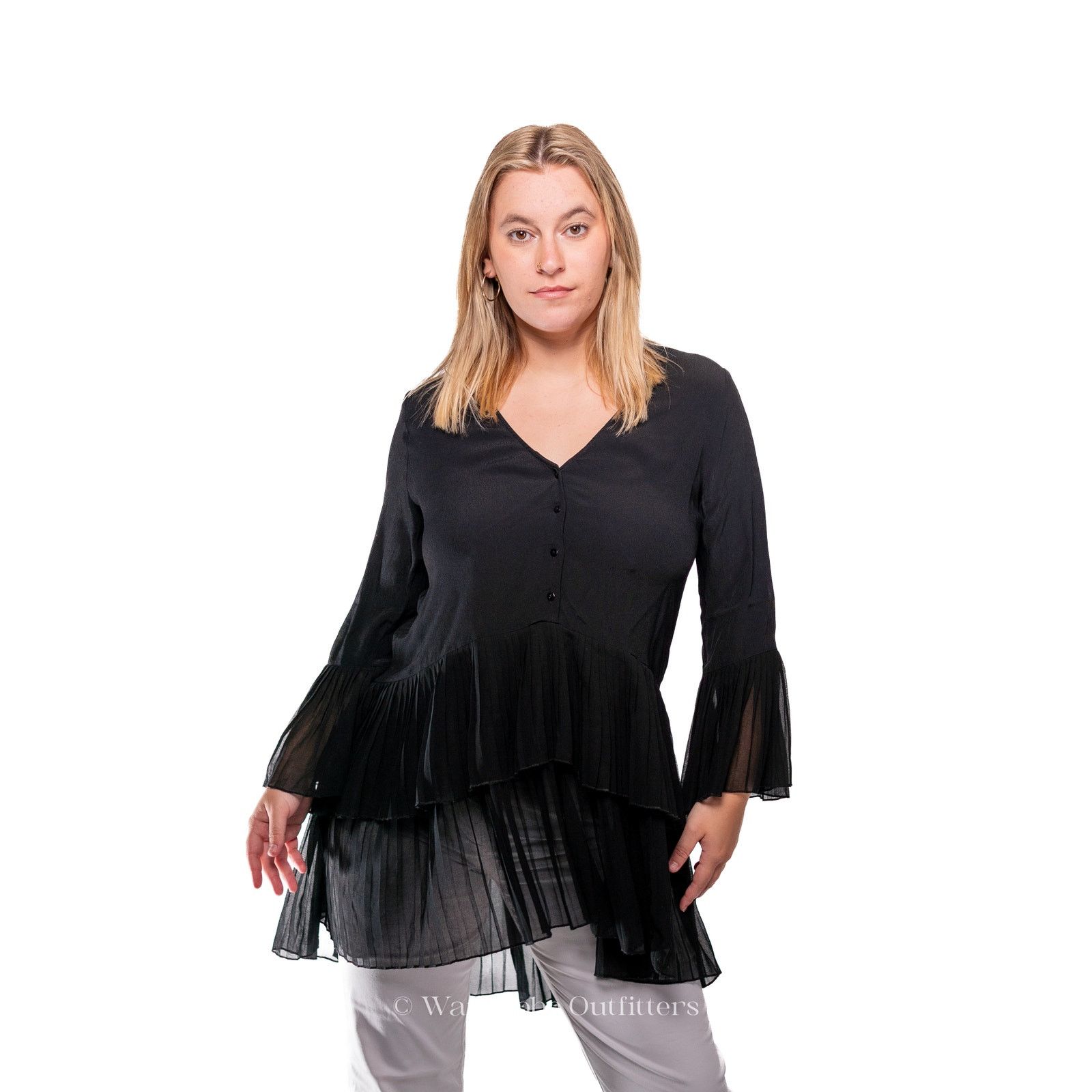 Zara Witchy Black Midi Sheer Sleeve Blouse Size XS / US 0-2 / IT 36-38 - 2 Thumbnail