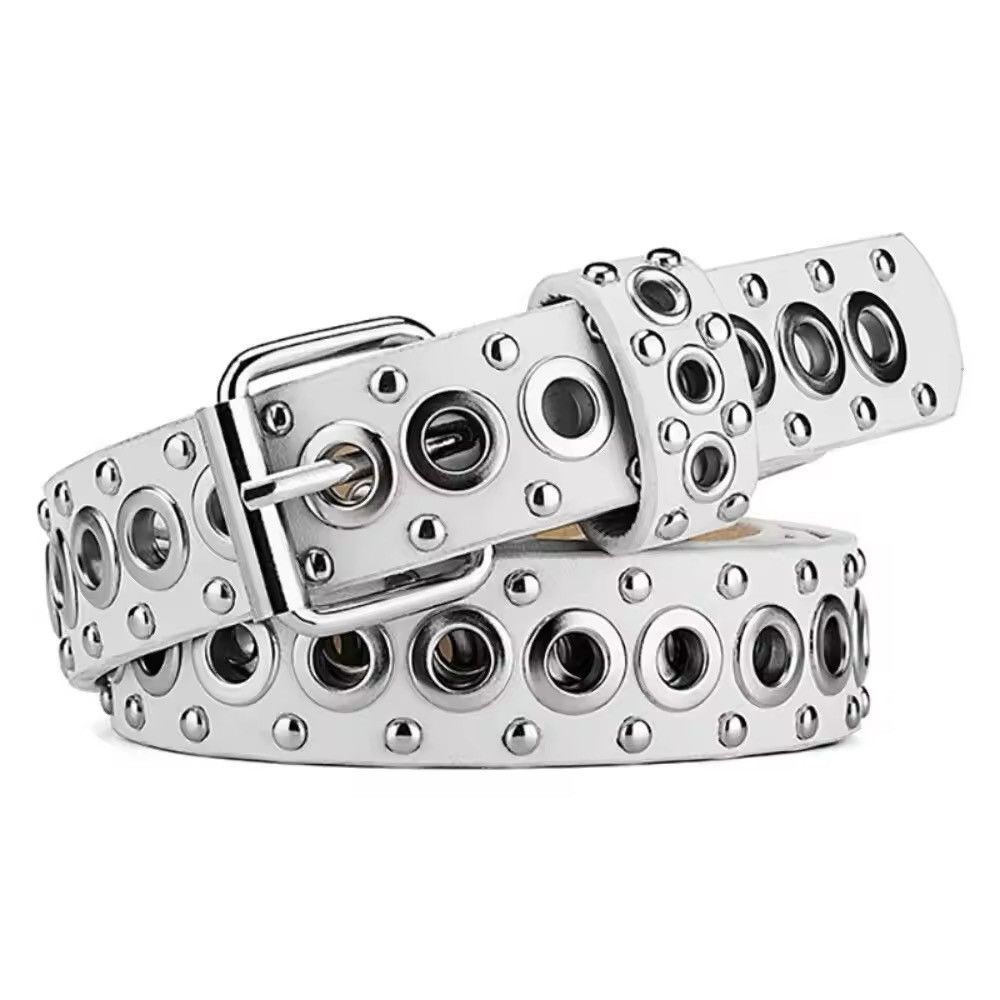 Designer 110cm Round Hole Punk White Belt Size ONE SIZE - 1 Thumbnail