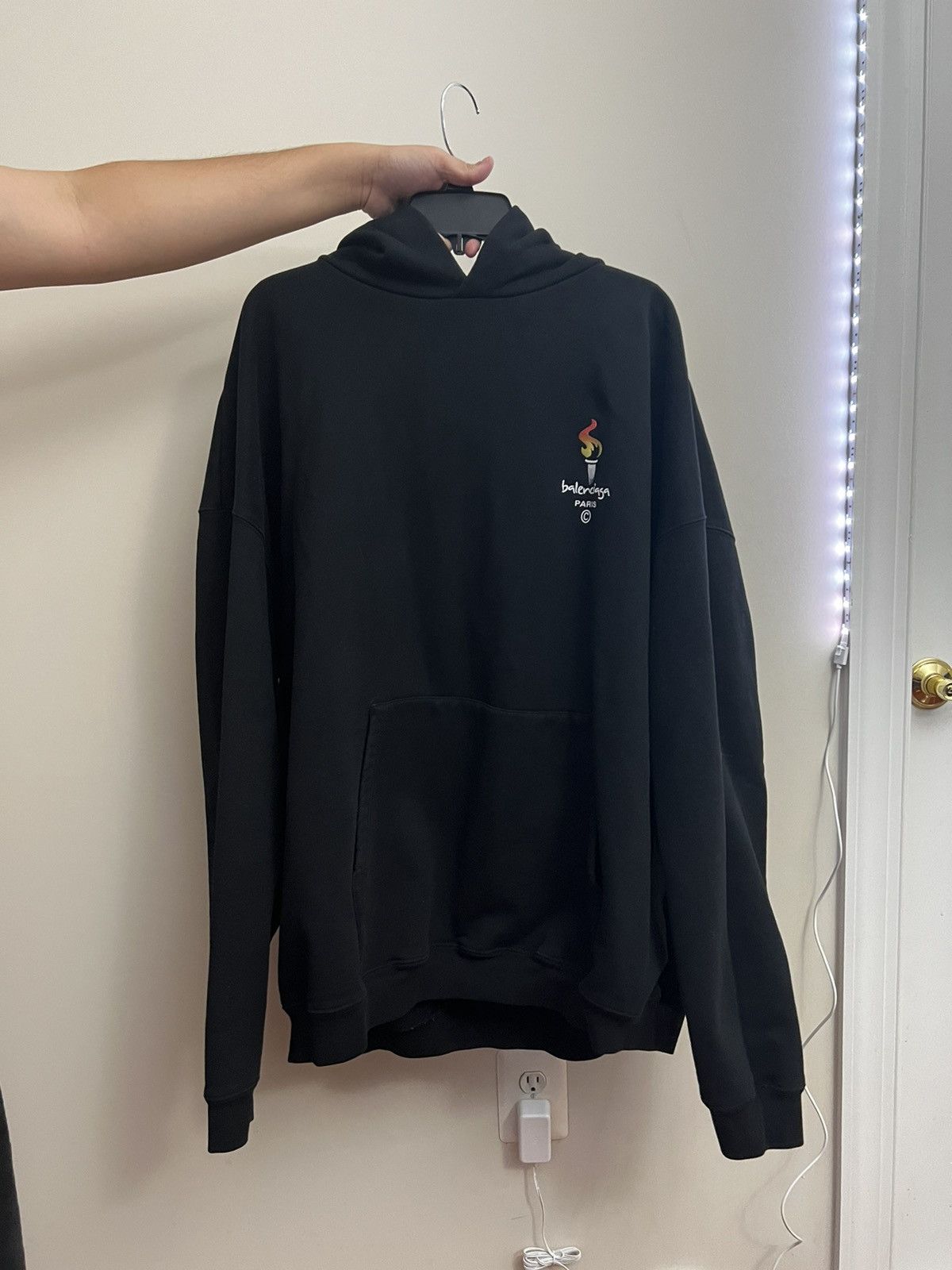 image of Balenciaga Olympic Torch Hoodie in Black, Men's (Size Large)