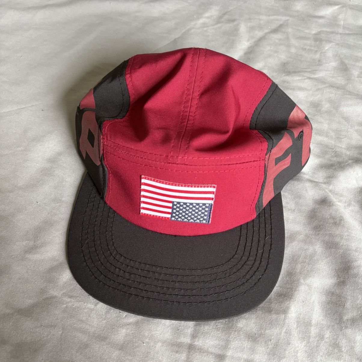 Fuck The Population FTP Distress Upside Down American Flag Camp Hat Red Size ONE SIZE - 1 Thumbnail