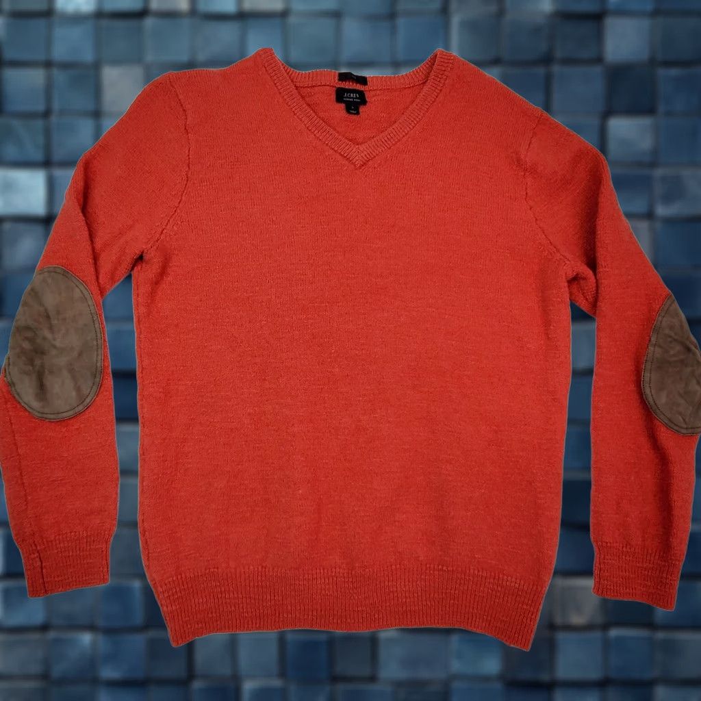 J.Crew J. Crew Merino Wool V-Neck Sweater Women L Slim Fit Pullover Elbow Patches Red, Kn: Pullover, Solid, Wool, 100% Merino, Winter/Fall, Casual, WomenS Size L / US 10 / IT 46 - 1 Thumbnail