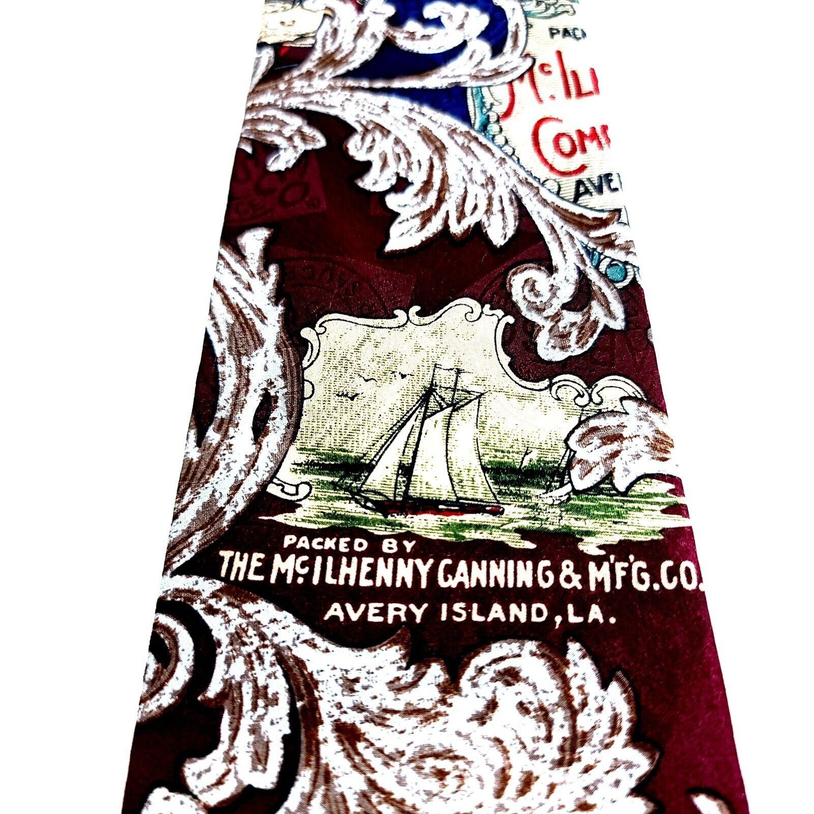 Tabasco Tabasco Standard Oyster Jacquard Print Maroon Silk Tie Long Size ONE SIZE - 3 Thumbnail