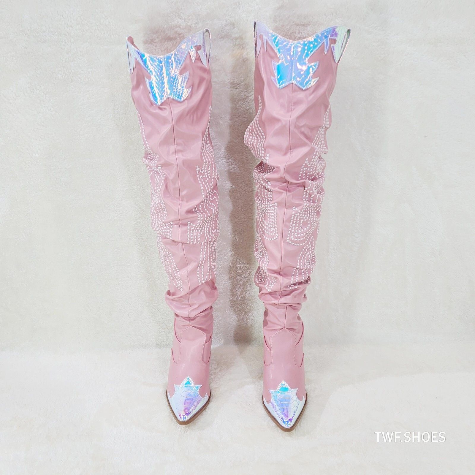Other Iconic Country Western Thigh high Cowgirl Boots Baby Pink Ho Size US 9 / IT 39 - 7 Thumbnail