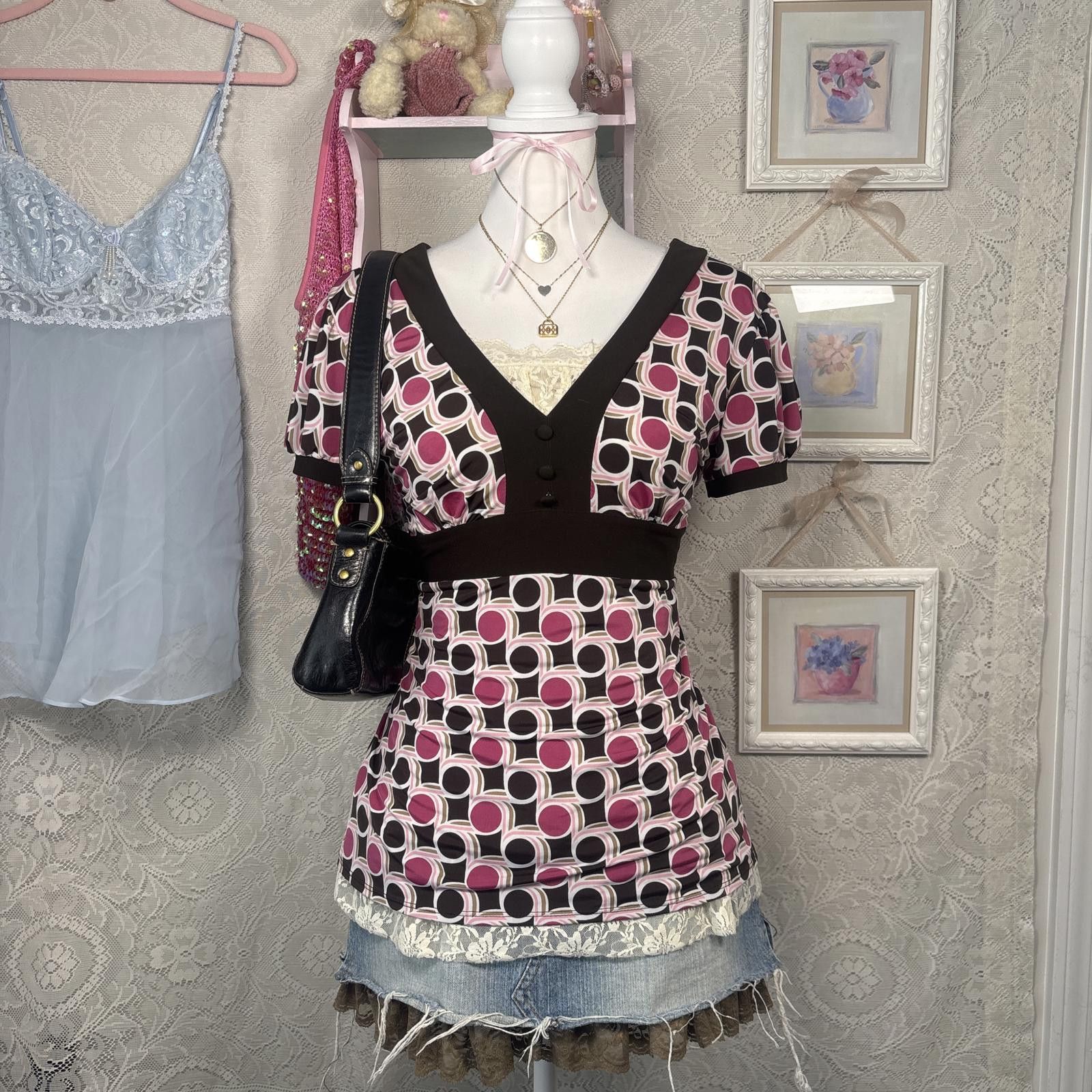 Other y2k office siren pink and brown blouse Size M / US 6-8 / IT 42-44 - 1 Thumbnail
