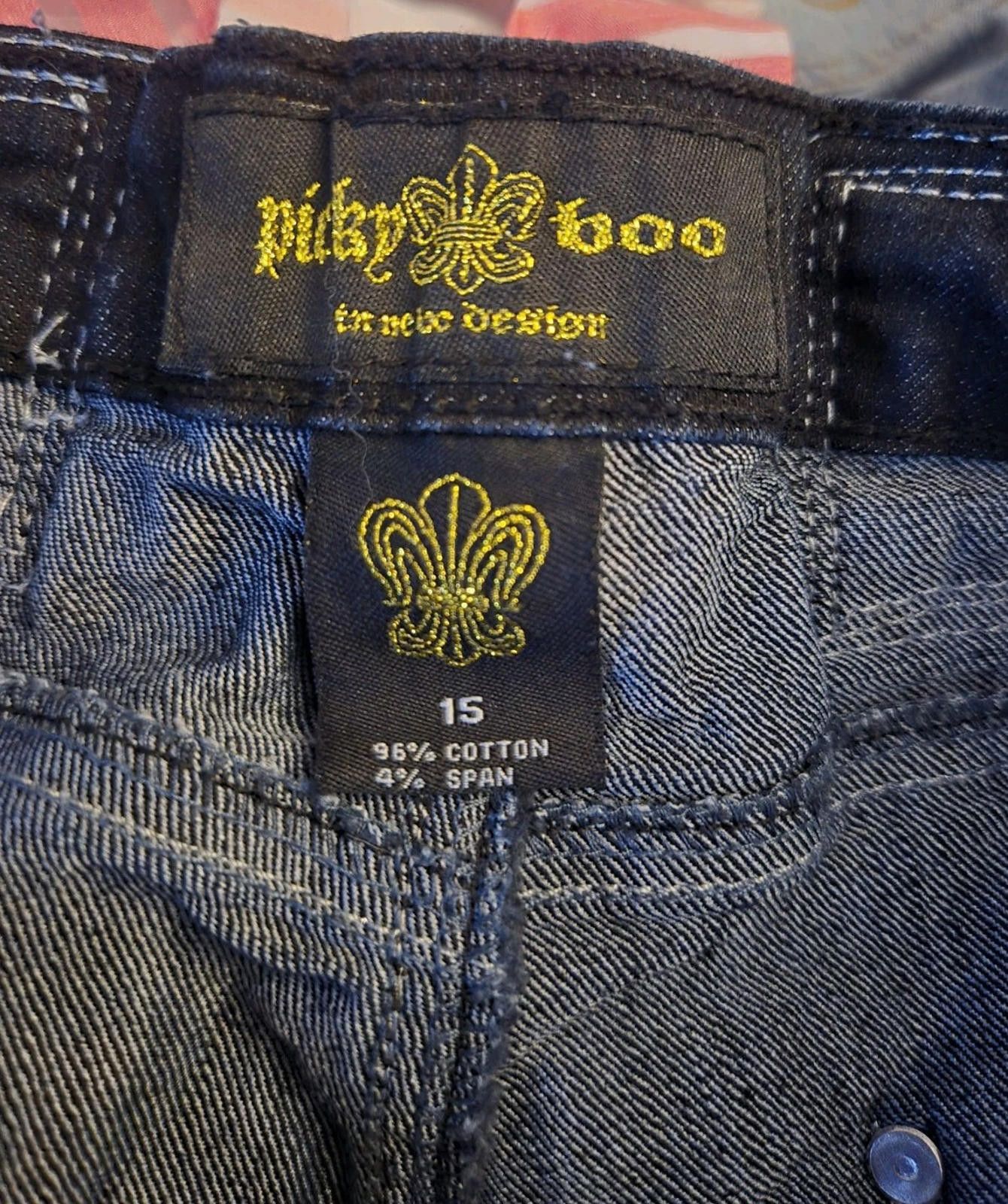 Other Picky Boo Jeans Juniors 15 Blue Sparkly Lace Up Back Faux L Size 36" / US 14 / IT 50 - 11 Thumbnail