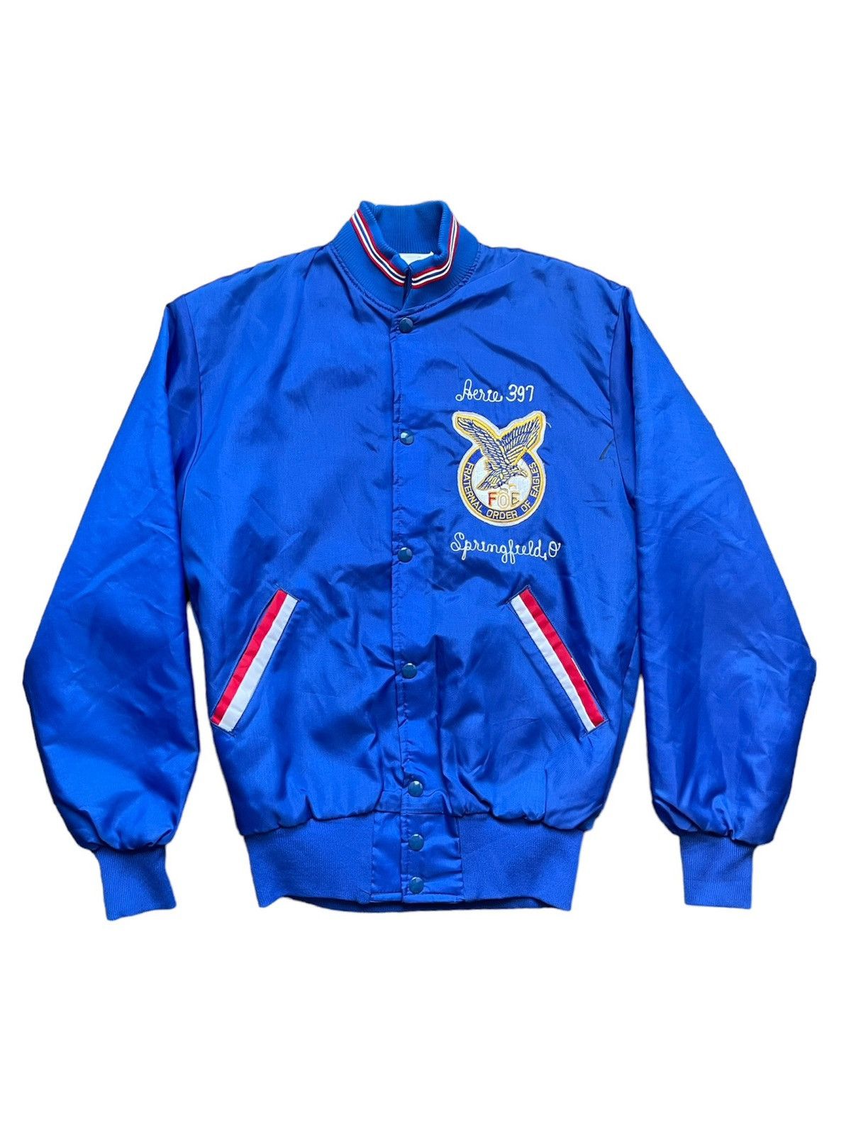 image of Made In USA x Vintage 70's Chain Stitch Fraternal Order Of Eagles Varsity Jacket in Blue (Size Medi