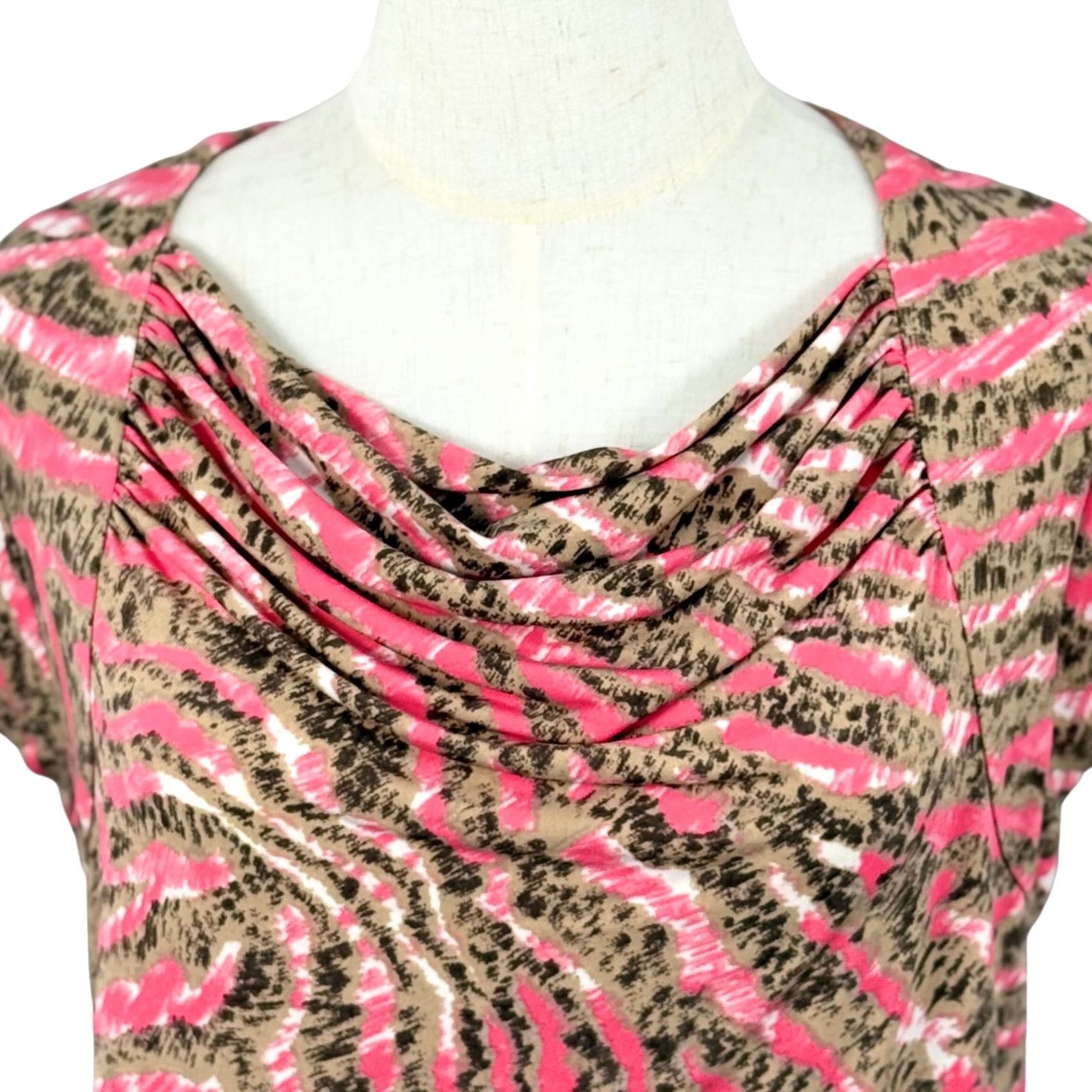 Vintage VINTAGE Jones Wear Blouse Womens L EUC Pink Tan Animal Print Cowl Neck Mob Wife Y2K Animalier Size L / US 10 / IT 46 - 2 Thumbnail