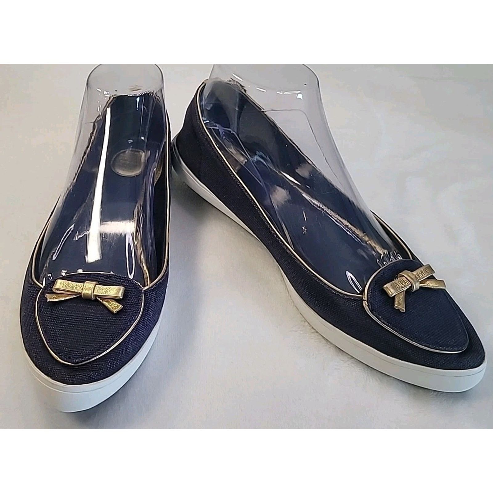 Tory Burch Dakota Navy Canvas Flats w/ Gold Bow Women’s 8M