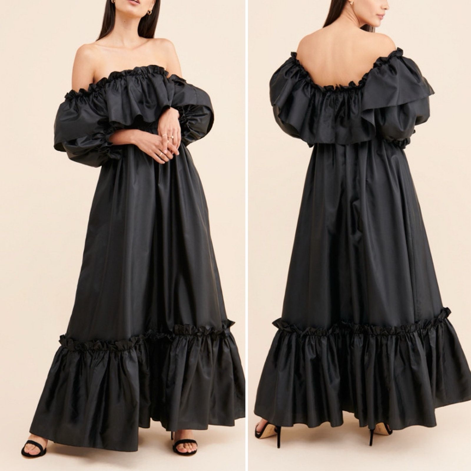 LoveShackFancy LoveShackFancy Tara Ruffle-trim Taffeta Dress black size 2 Size XS / US 0-2 / IT 36-38 - 1 Thumbnail
