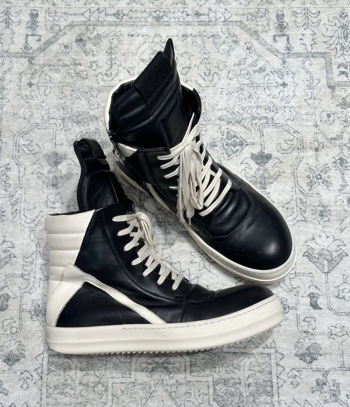 Rick Owens Rick Owens Geobasket Black & White Oreo Leather New Version Size US 8 / EU 41 - 4 Thumbnail