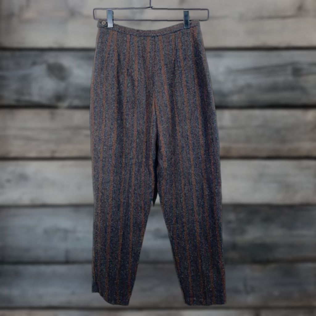 Vintage VINTAGE Wool Stripe Pants Women's XS High Rise 70s Gray Charcoal Herringbone Burnt Orange Slacks Size 26" / US 2 / IT 38 - 1 Thumbnail
