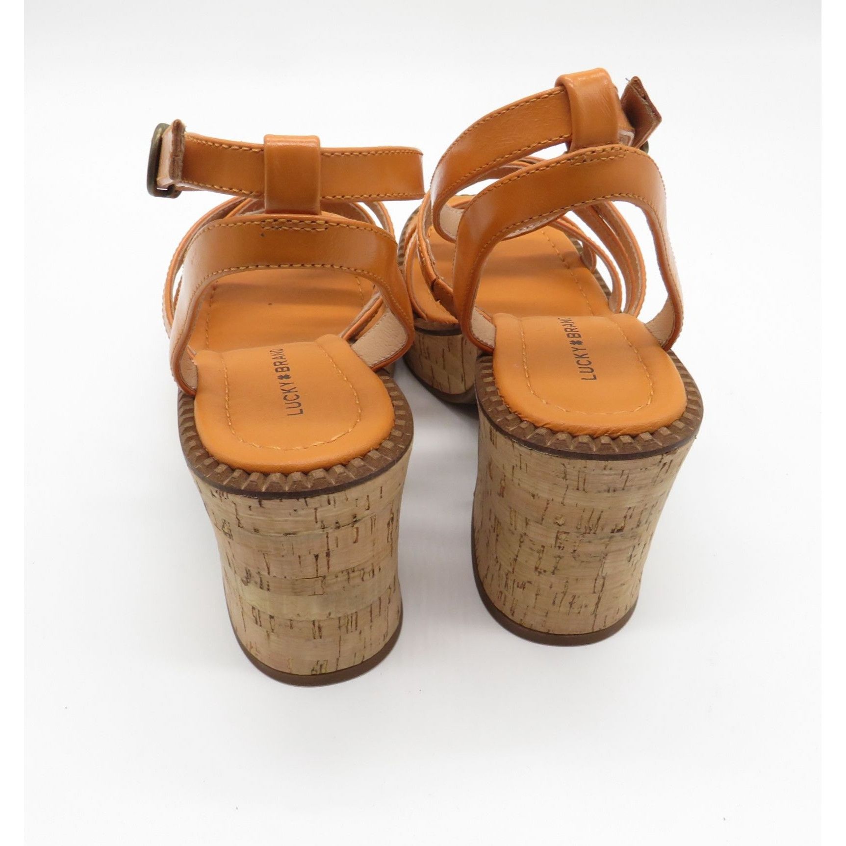 Lucky Brand Lucky Brand Orange Strappy Cork Heel Sandals Adjustable Ankl Size US 7 / IT 37 - 3 Thumbnail