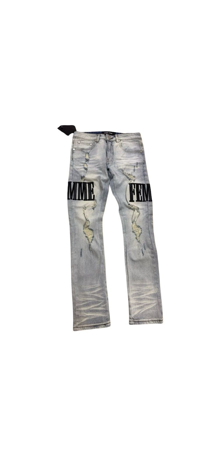 Homme + Femme La Homme + Femme La Leather Trim Distressed Jeans Size 28 BNWT Size US 28 / EU 44 - 1 Thumbnail