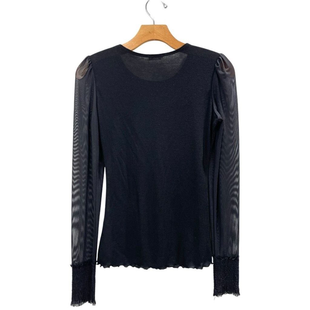 Free Planet Free People Turn It Up Black Long Mesh Sleeve Ribbed Top S Size S / US 4 / IT 40 - 3 Thumbnail