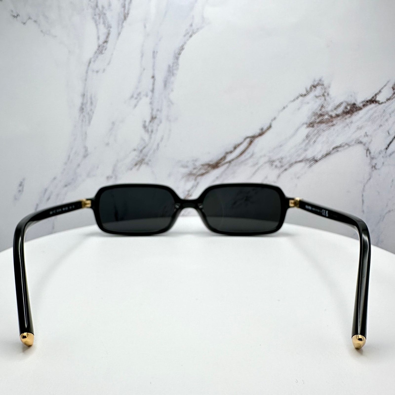 Miu Miu MIU MIU Sunglasses New Black Square Acetate Gold Metal Logo Size ONE SIZE - 18 Thumbnail