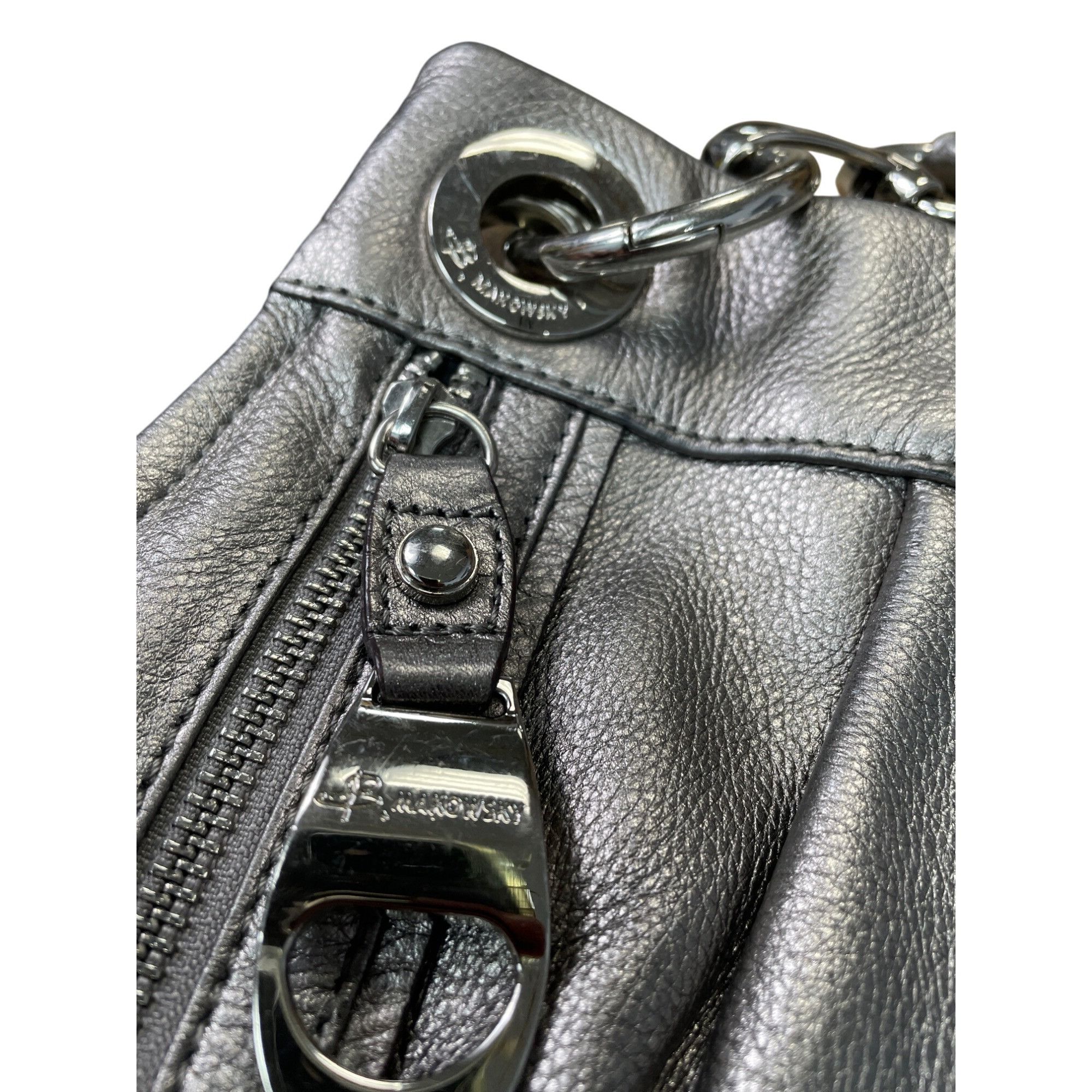 Other B. Makowsky Womens Silver Pebbled Leather Crossbody Handbag Size ONE SIZE - 6 Thumbnail