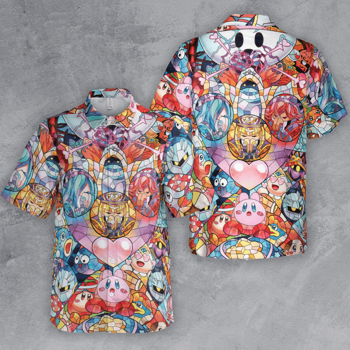 The Unbranded Brand Kirby Characters Stained Glass Button Down Shirt Size US M / EU 48-50 / 2 - 4 Thumbnail